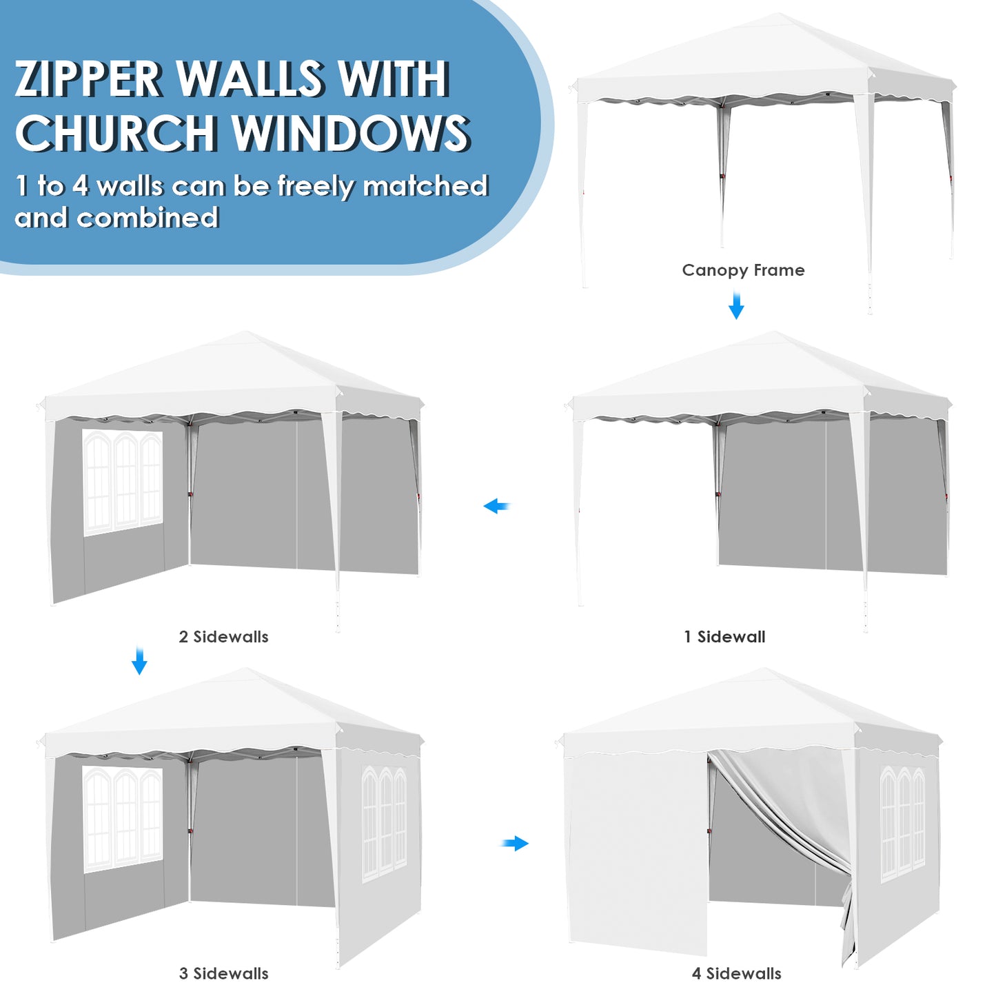 pirecart 10x10 Pop Up Commercial Canopy Tent Waterproof Instant Gazebo Tent with 4 Removable Sidewall