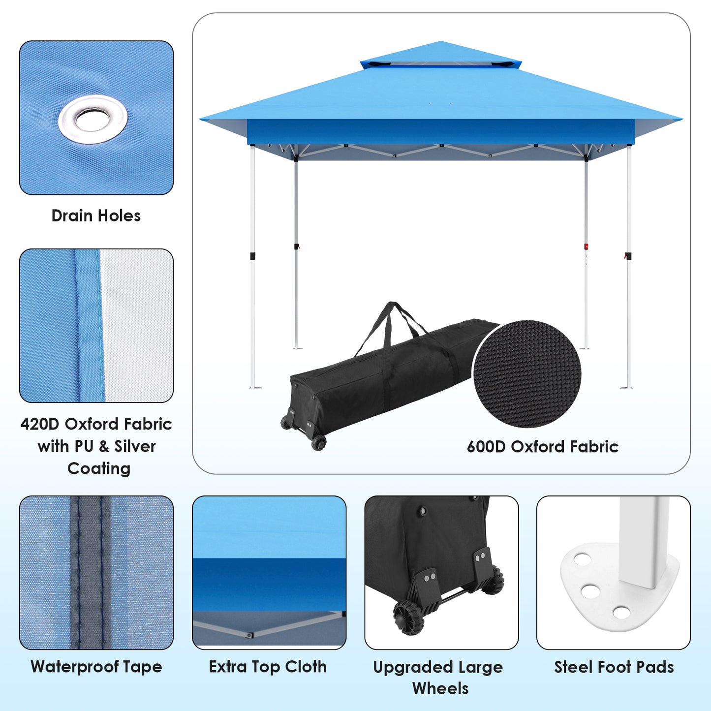 pirecart 12' x 12' Easy Set-up Canopy Tent One Person Folding Commercial Shelter w/Upgraded Wheeled Bag