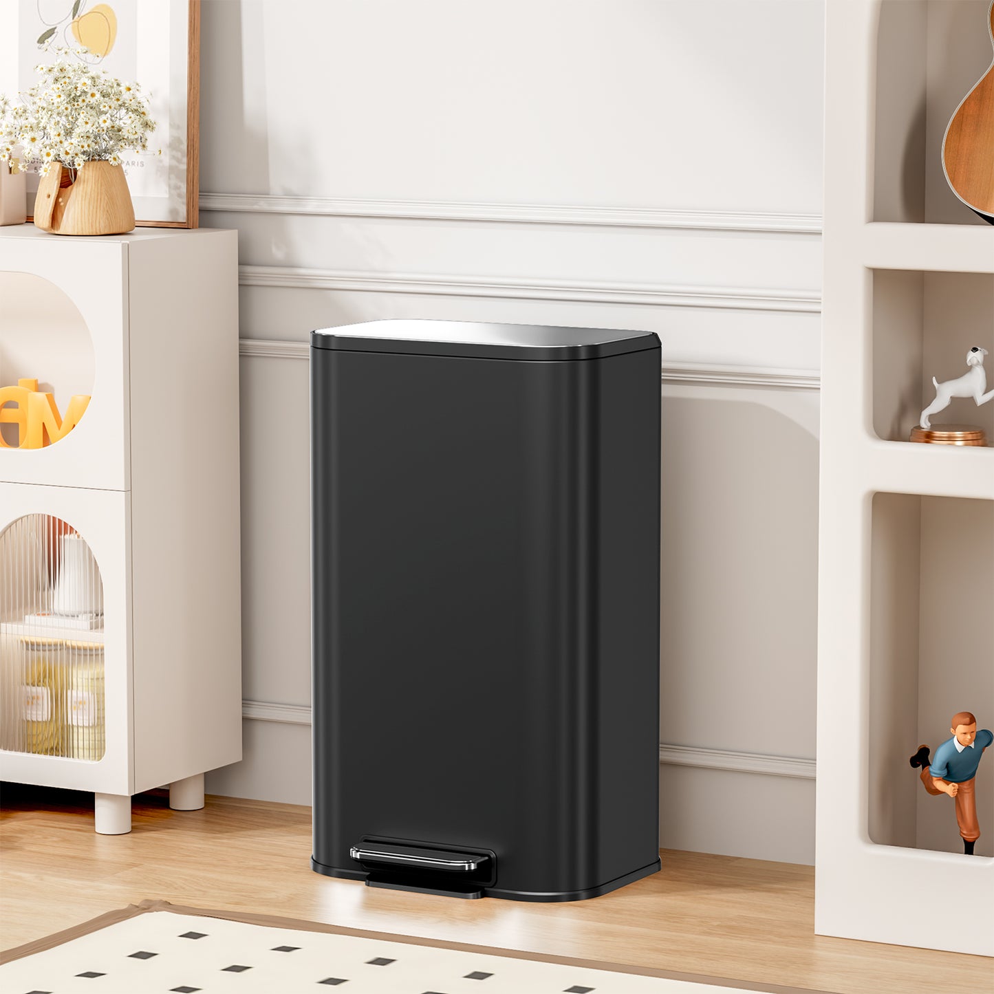 Pirecart 8 Gal Trash Can, Square Garbage Can with Soft-Close Lid & Foot Pedal, Stainless Steel Kitchen Trash Can with Removable Inner Bucket & Handle for kitchen, Living Room