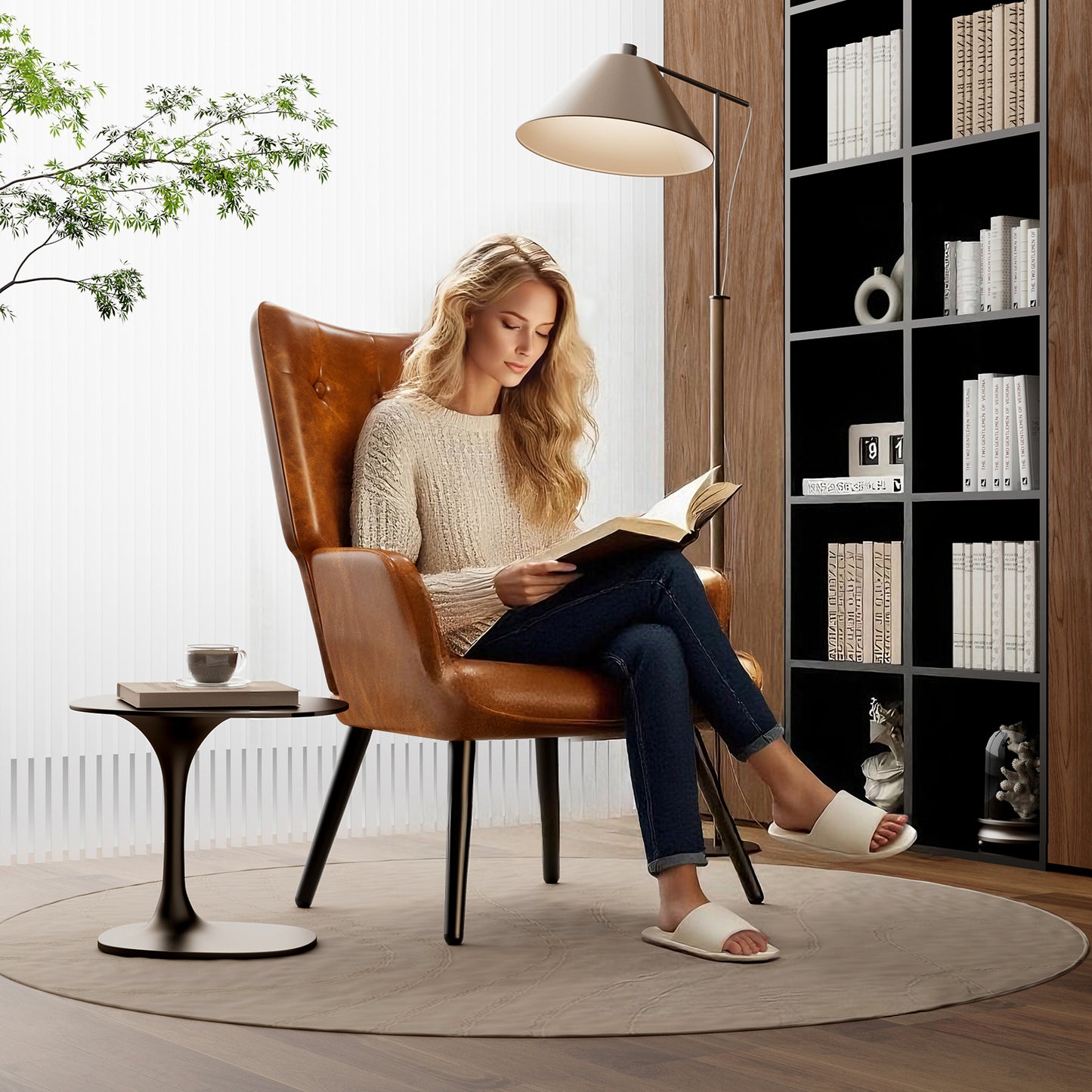 Pirecart Leather Accent Chair, Comfy Upholstered Armchair with Metal Legs, High Backrest Living Room Chair Mid Century Modern for Living Room, Vanity, Bedroom, Brown