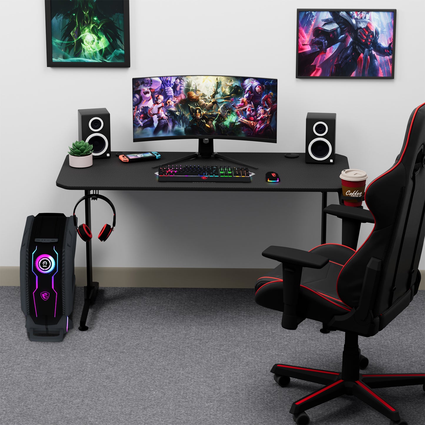 pirecart Gaming Desk 55Inch with Free Mouse Pad, Home Office PC Carbon Fiber Computer Desk