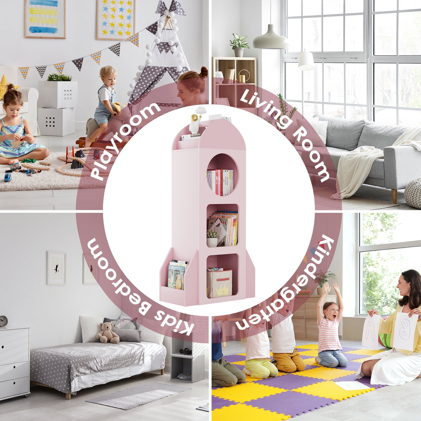 Pirecart Kids Bookshelf 3-Tier Wooden Kids Bookcase with Toy Storage for Bedroom, Playroom, Nursery