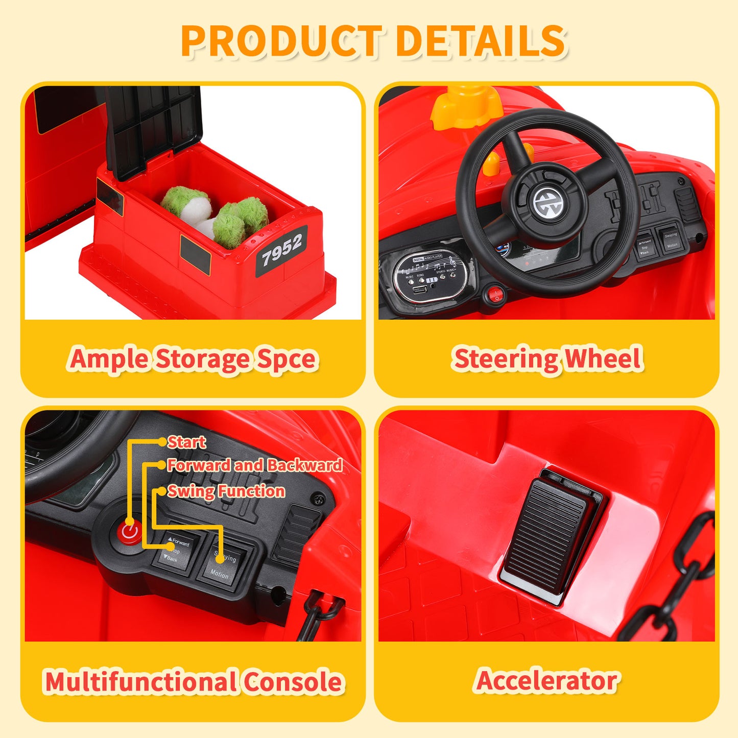 Ride on Train Trackless for Kids, Toddler Ride on Toy Train with Under Seat Storage, 12V 4 Wheeler Electric Car with Whistle & Music for Age 3+ Boys and Girls Gift