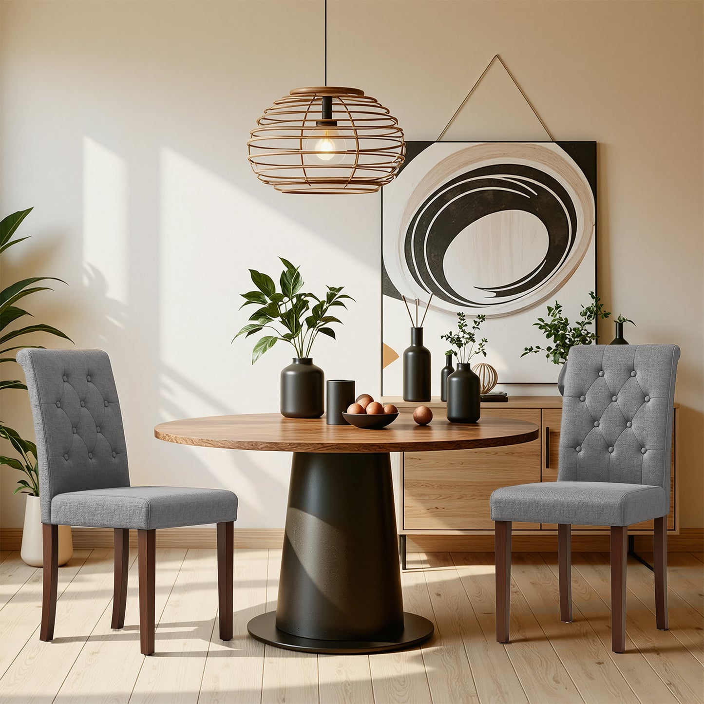 Pirecart 2 PCS Dining Chairs, Kitchen Chairs with Solid Wood Legs, Button-Tufted Parsons Design Upholstered Fabric Chairs