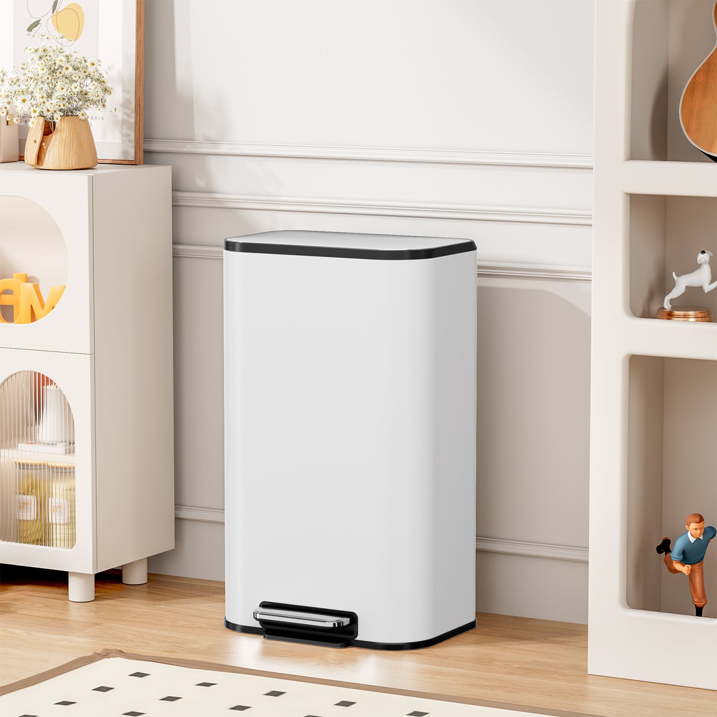 Pirecart 8 Gal Trash Can, Square Garbage Can with Soft-Close Lid & Foot Pedal, Stainless Steel Kitchen Trash Can with Removable Inner Bucket & Handle for kitchen, Living Room