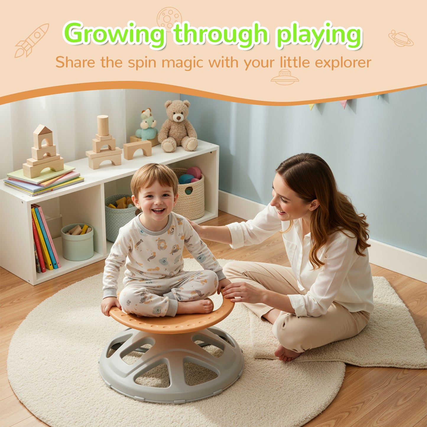 Pirecart Spinning Chair for Autistic Kids, Sit and Spin Autism Toys for Age 3+, Children's Rotating Chair for Kids with Autism, Training Body Coordination