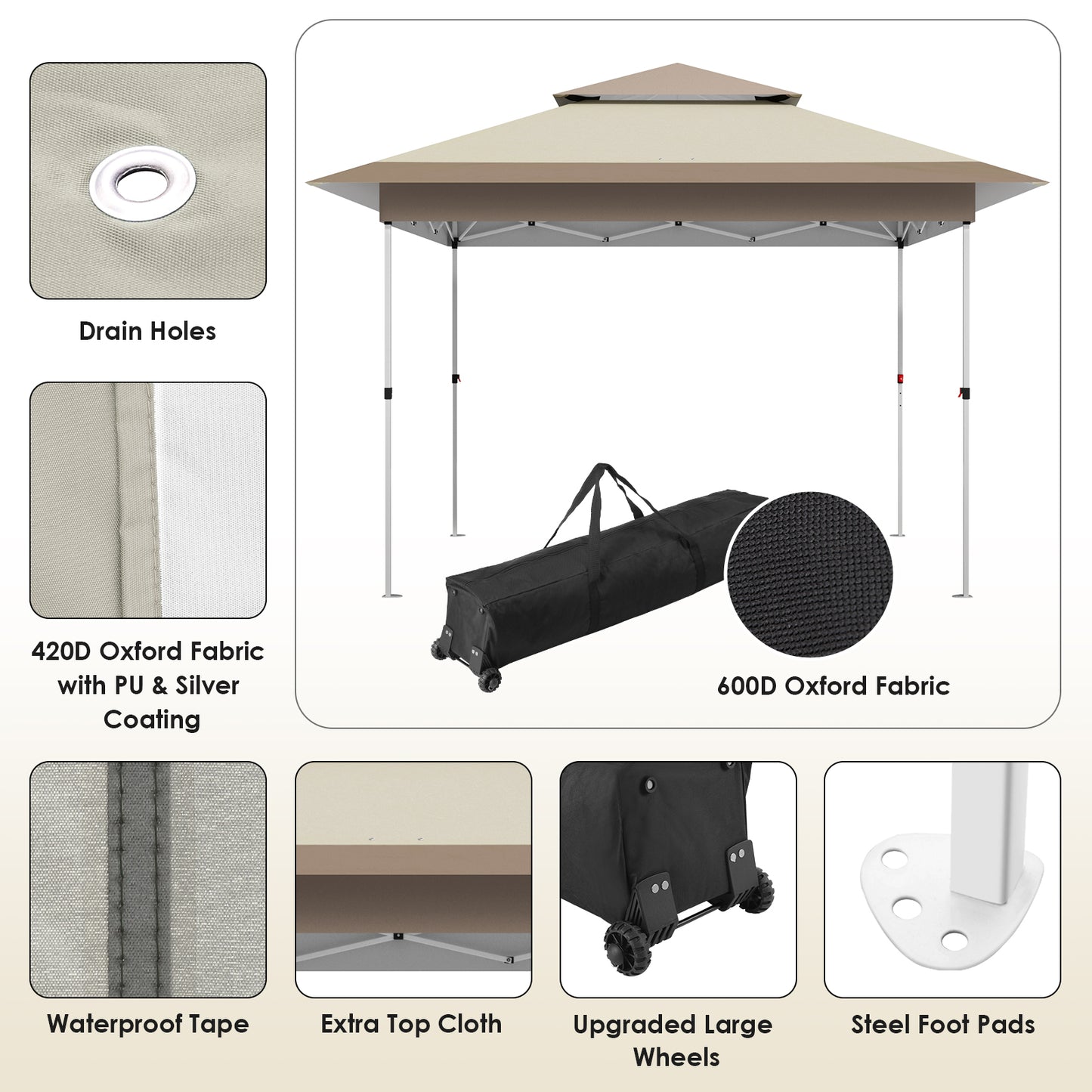 pirecart 12' x 12' Canopy Tent Outdoor Pop up Gazebo Canopy Shelter for Party, Camping