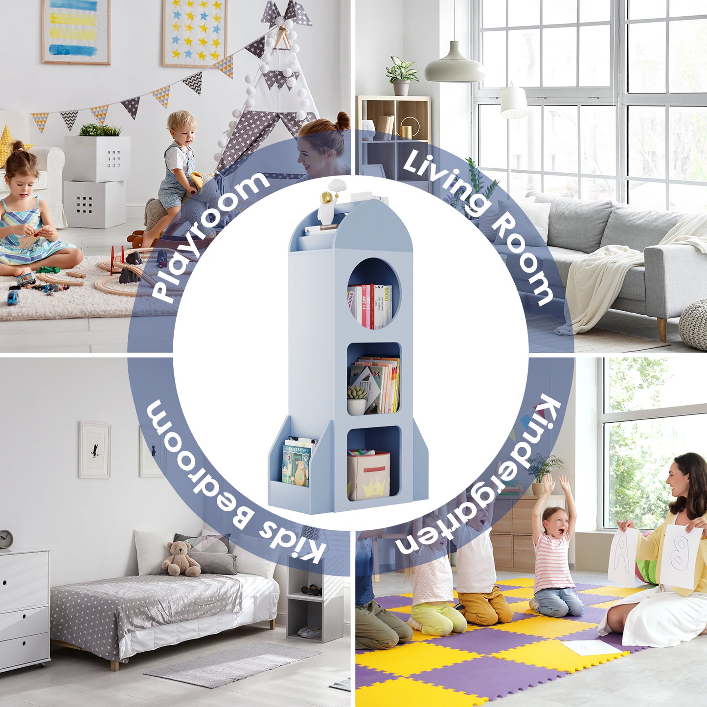 Pirecart Kids Bookshelf 3-Tier Wooden Kids Bookcase with Toy Storage for Bedroom, Playroom, Nursery