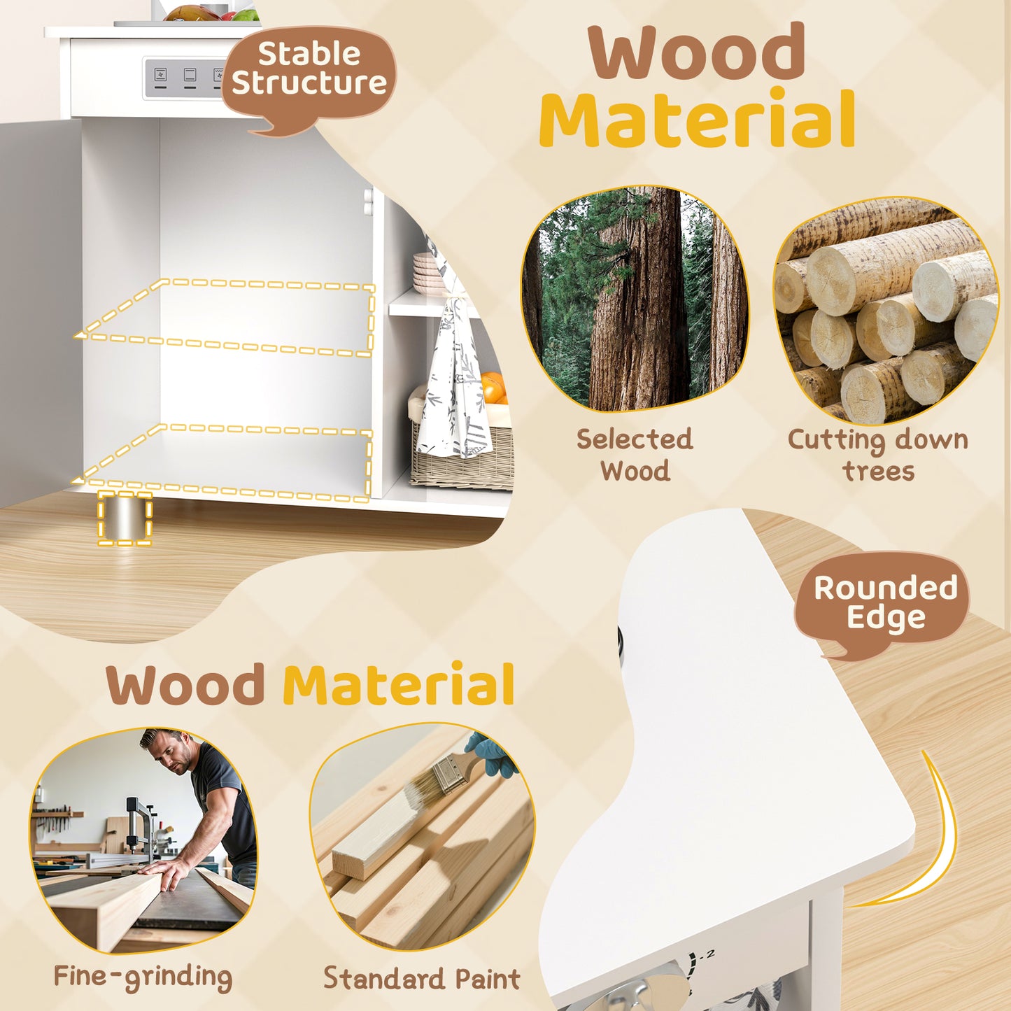 Pirecart Kids Play Kitchen, Toddler Wooden Kitchen Playset with Cooking Accessories and Clicking Knobs, Educational Chef Pretend Play Set for Ages 3+