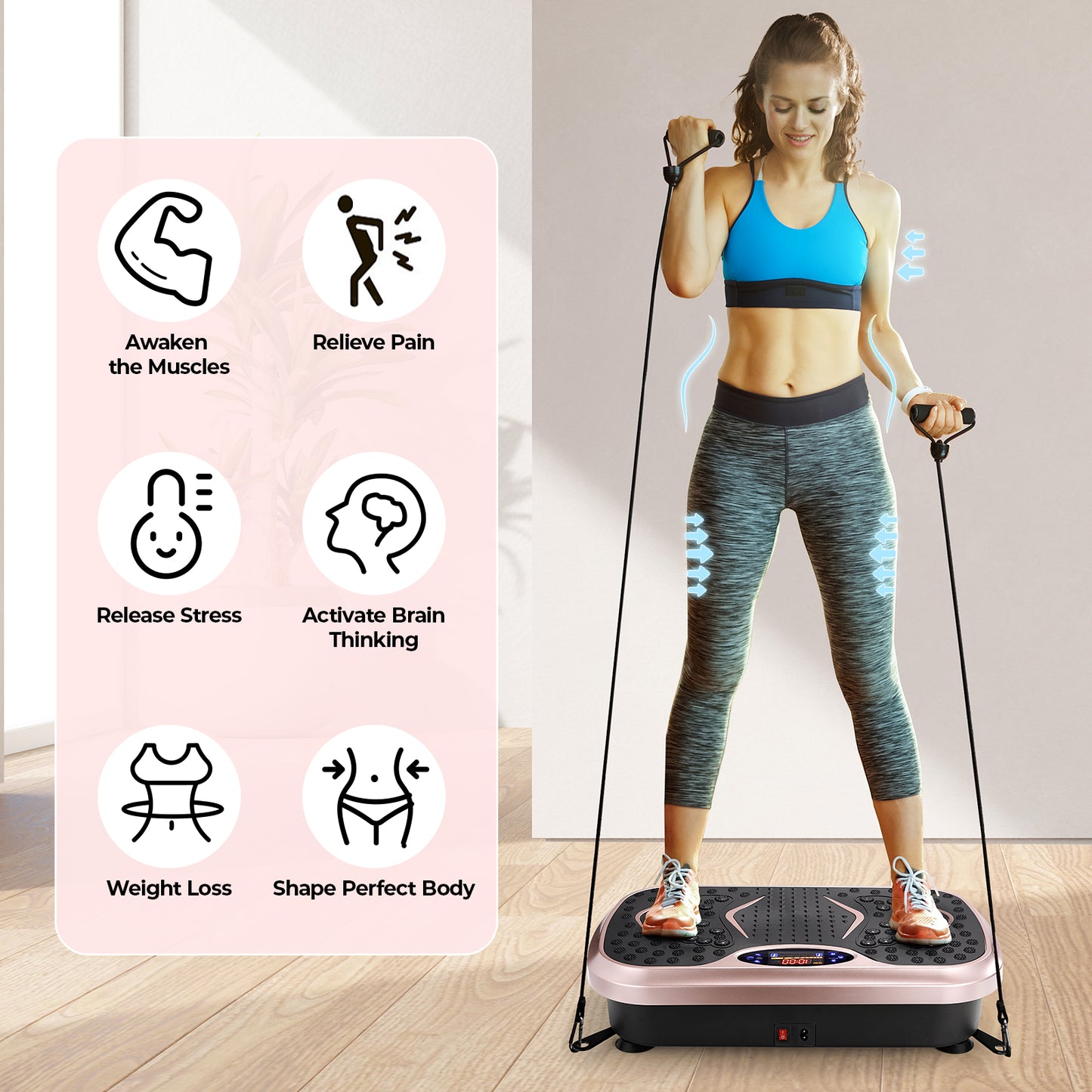 pirecart Vibration Plate Exercise Machine Full Body Workout Home Platform with 2 Resistance Bands