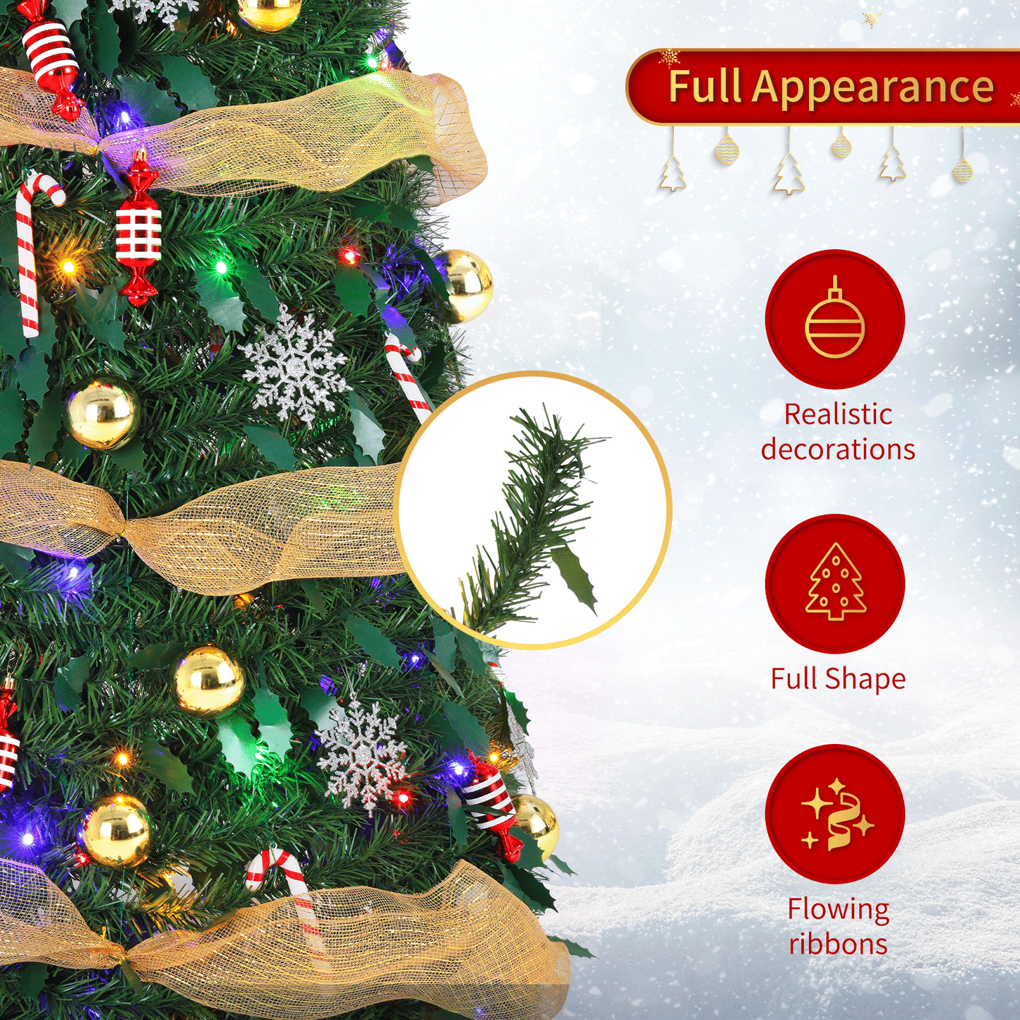 Pirecart 4/6/7 FT Collapsible Christmas Tree, Pop Up Christmas Tree with Light and Remote, Fully Decorated Pre-Lit with 11 Light Models Colored Light Balls,for Holiday Xmas Decor