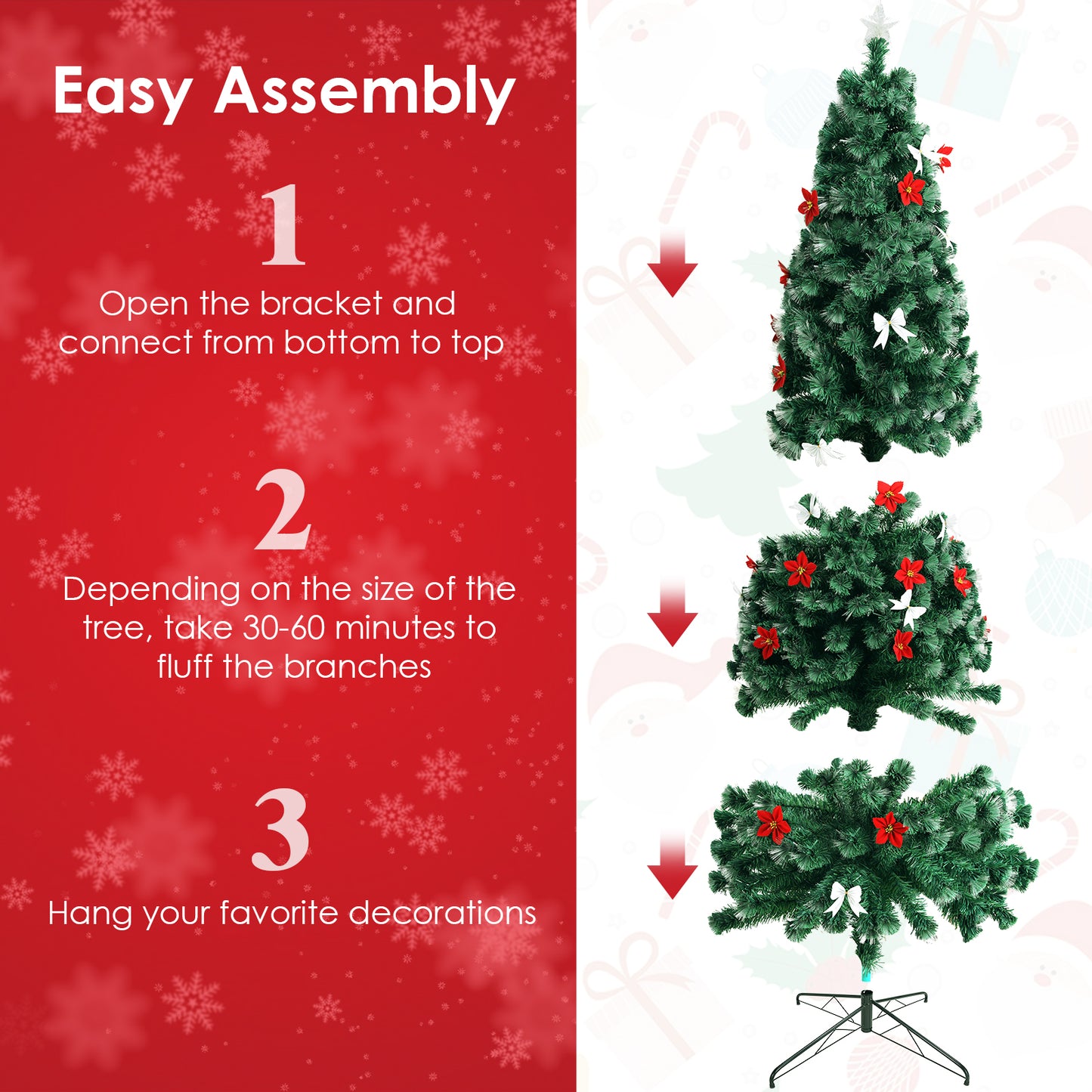 pirecart 6/8/9/10 ft Fiber Optic Artificial Christmas Tree, Pre-Lit Christmas Tree with Artificial Flowers and Bow