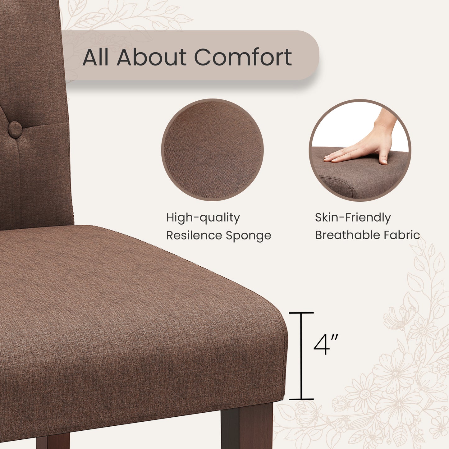 Pirecart Dining Chairs, Kitchen Chairs Set of 4, Button-Tufted Parsons Design Upholstered Fabric Chairs with Solid Wood Legs, for Dining Room & Kitchen