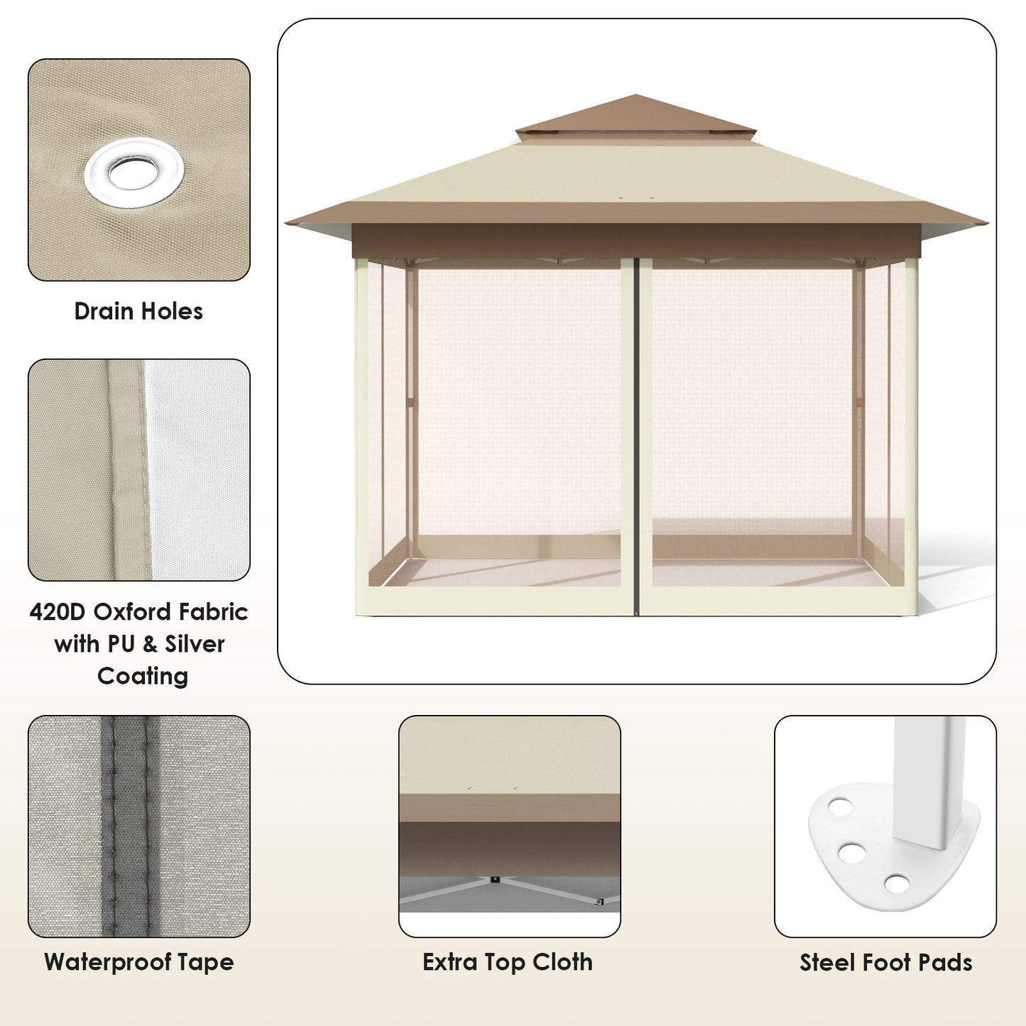 pirecart 11x11ft Pop Up Gazebo, Outdoor Instant Canopy Tent w/4 Netting Sidewall & Auto Extending Eave, Patio Gazebos Shelter