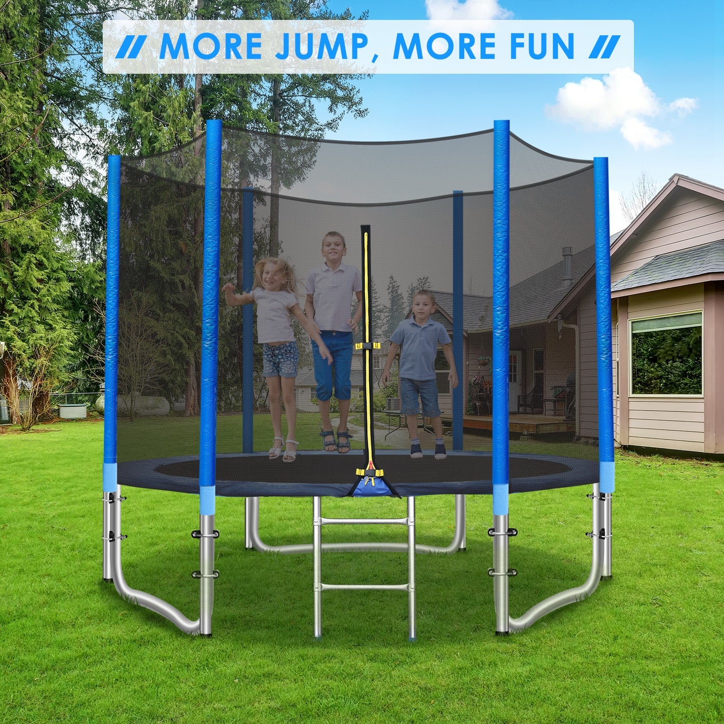 pirecart 8ft Outdoor Backyard Trampoline for Kids with Safety Enclosure, Jumping Mat & Ladder