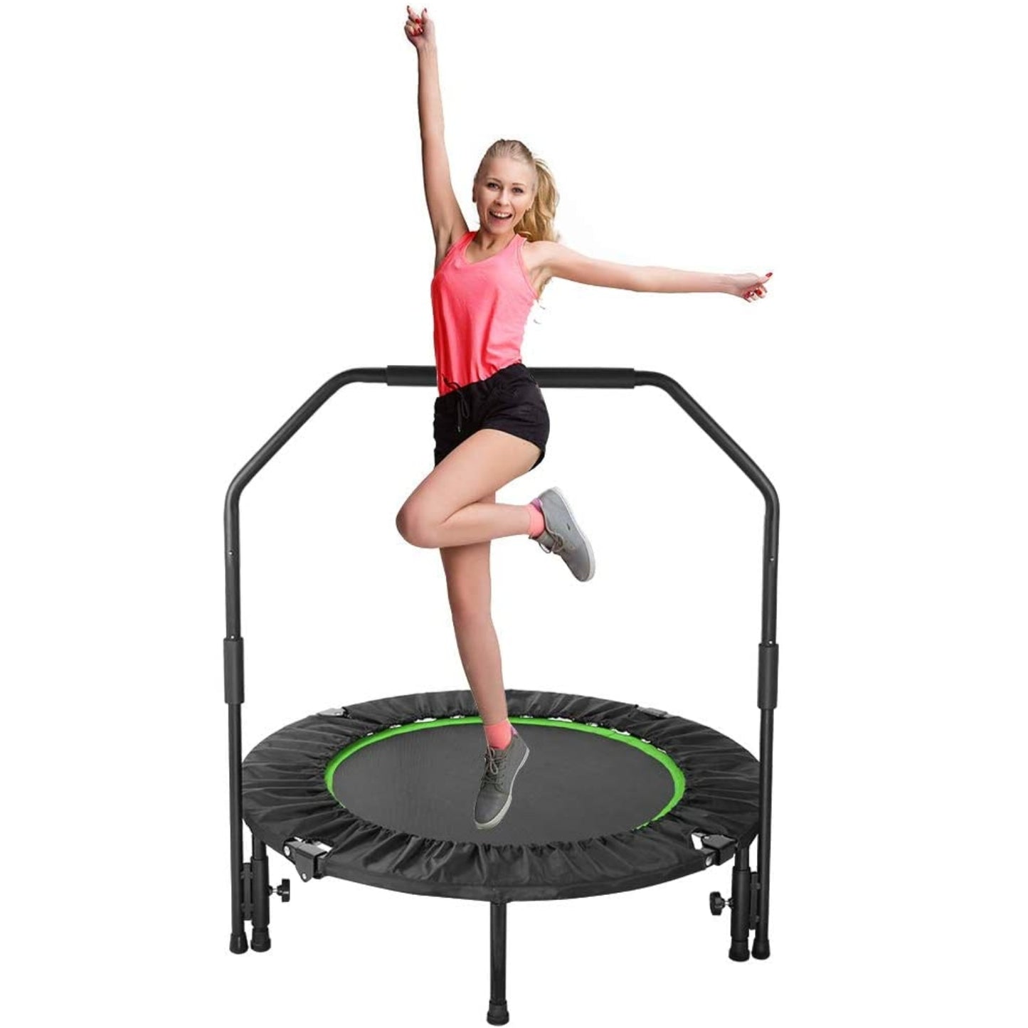 pirecart 40" Foldable Mini Trampoline Max Load 330lbs Fitness Rebounder with Adjustable Foam Handle