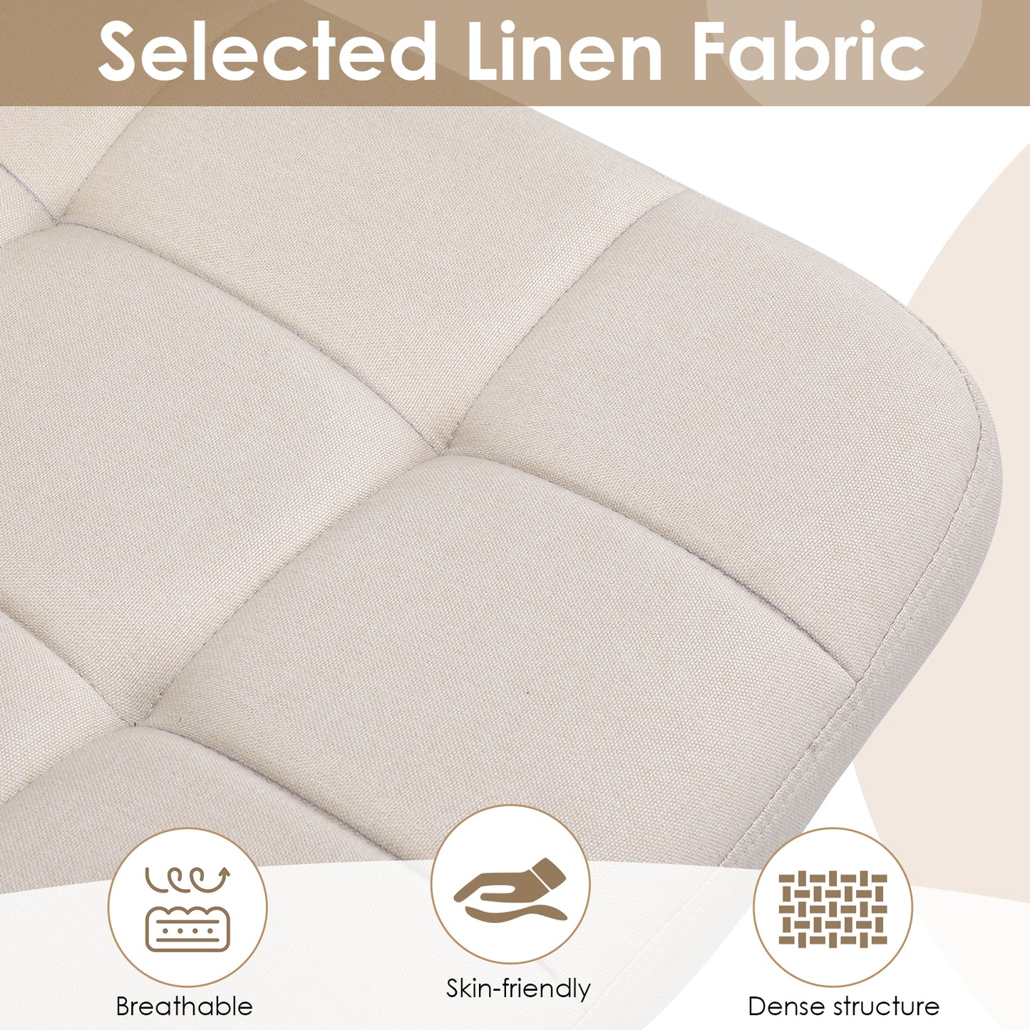 Pirecart Criss Cross Legged Chair, Comfy Swivel Armless Chair with Wheels and Wide Cushion, Height Adjustable Vanity Chair for Bedroom, Office, Desk, Linen