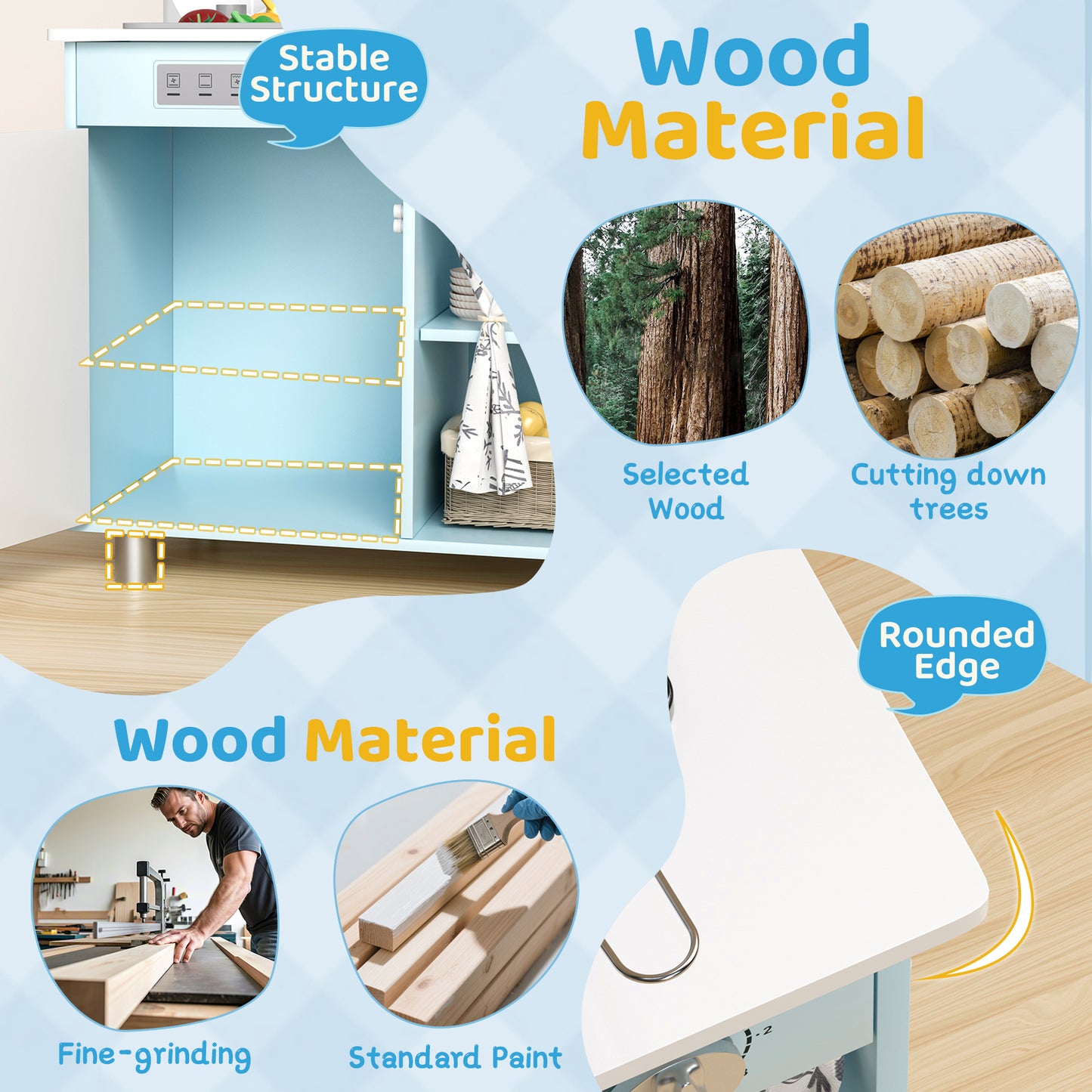 Pirecart Kids Play Kitchen, Toddler Wooden Kitchen Playset with Cooking Accessories and Clicking Knobs, Educational Chef Pretend Play Set for Ages 3+