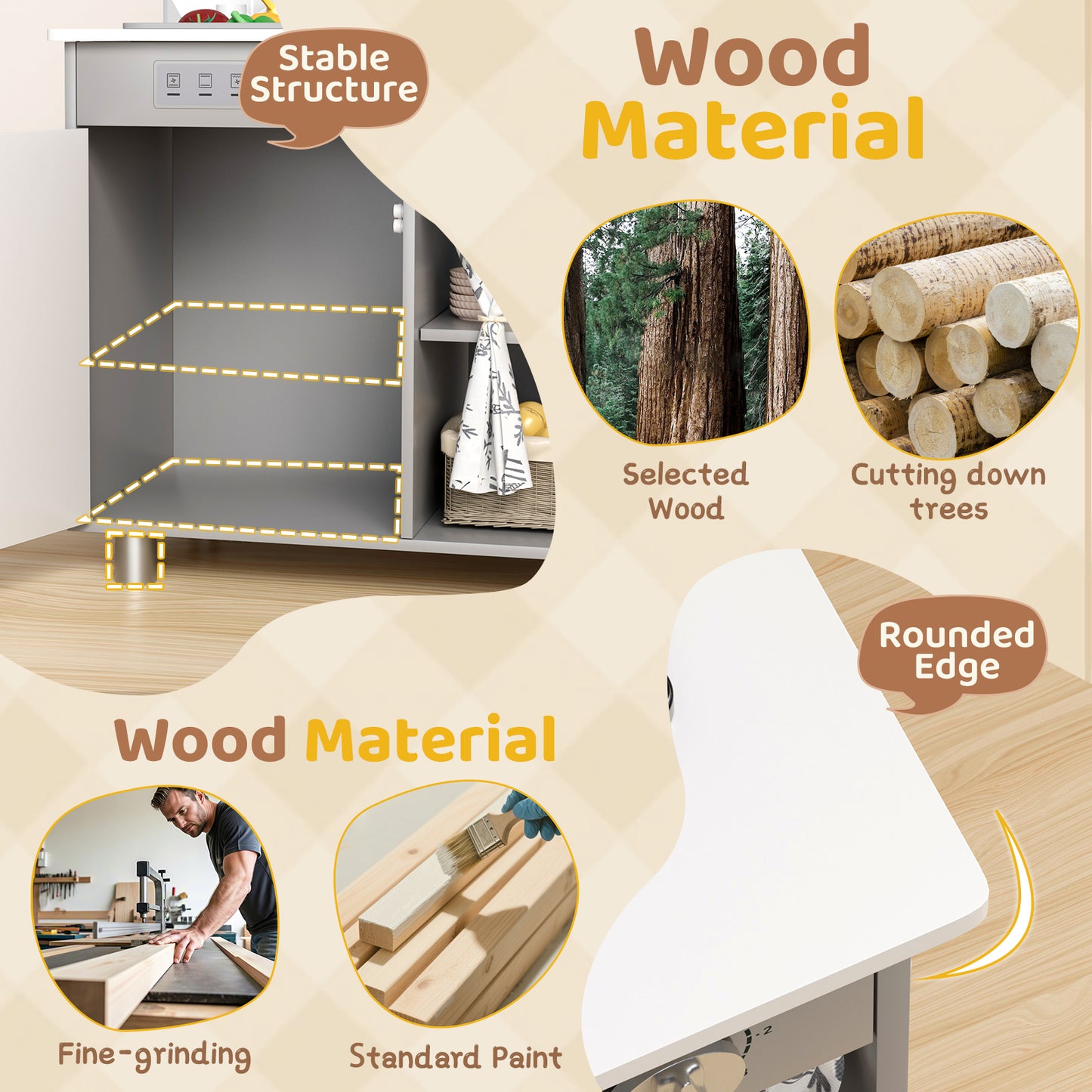 Pirecart Kids Play Kitchen, Toddler Wooden Kitchen Playset with Cooking Accessories and Clicking Knobs, Educational Chef Pretend Play Set for Ages 3+