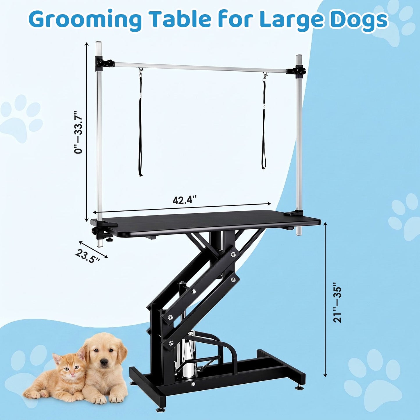 Pirecart Hydraulic Pet Grooming Table, Heavy Duty 21-35 in Height Adjust Grooming Station for Dogs & Cats, Foot Pedal Lift, Overhead Arm, 2 Leash Loops for Bathing, Trimming