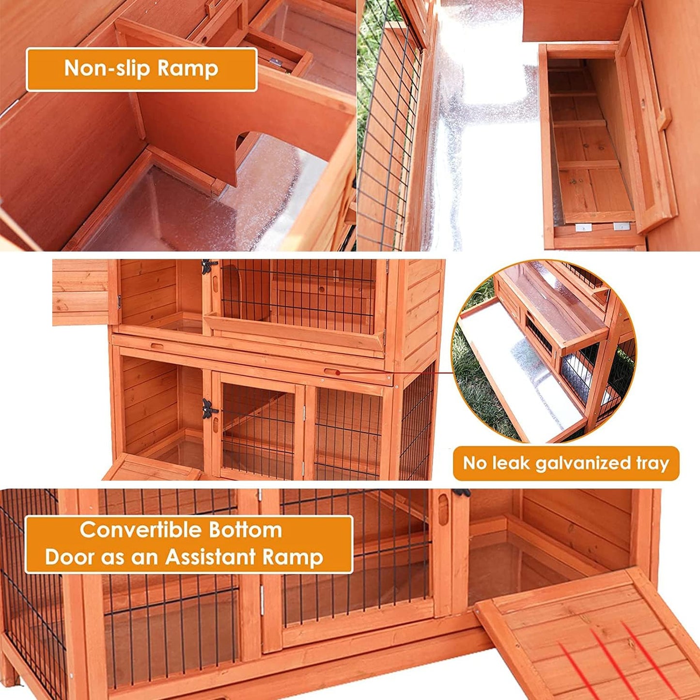 pirecart Indoor Outdoor Rabbit Hutch Bunny Cage with 2 Removable Trays and Ramp