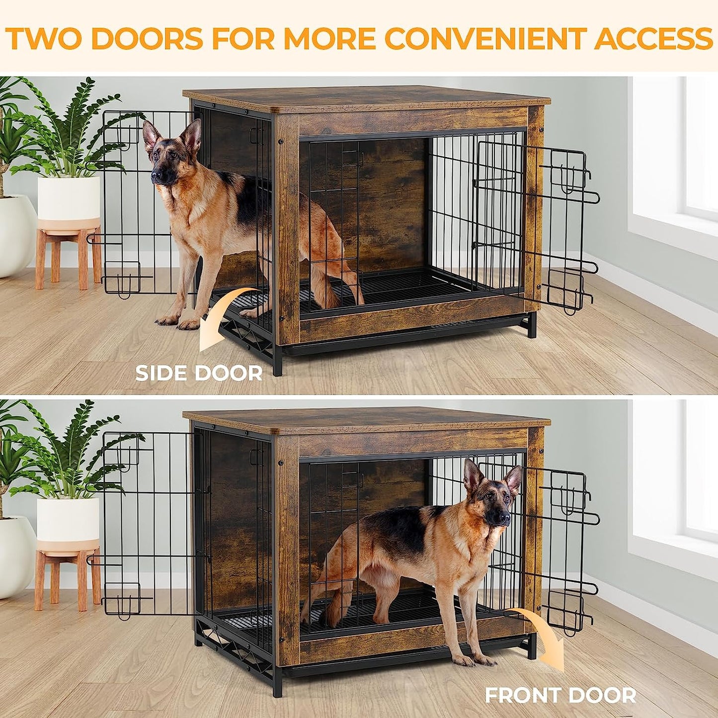 pirecart 29.1''/38.6"/44.1" Dog Crate Furniture Dog Kennel with Double Doors, Heavy-Duty Dog Cage with Pull-Out Removable Tray