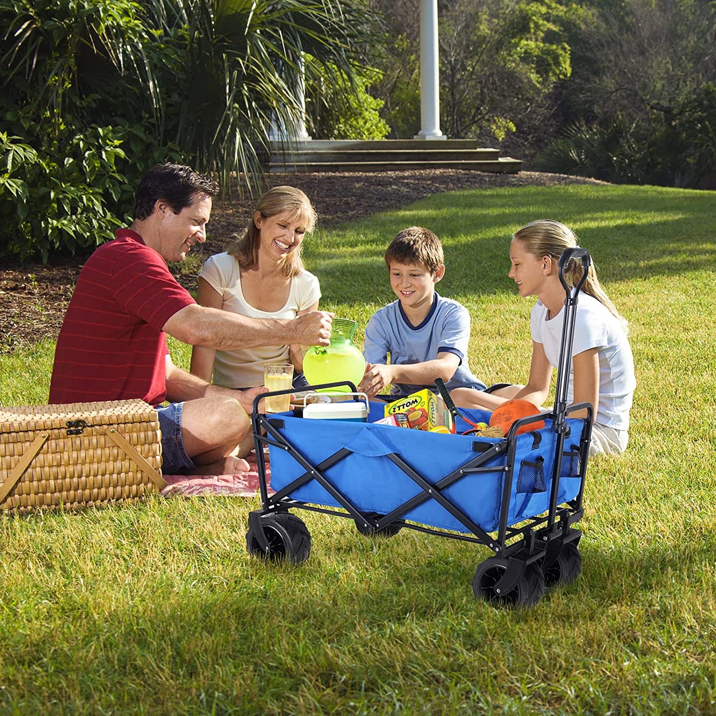 pirecart Heavy Duty Collapsible Wagon, Outdoor Foldable Beach Utility Cart w/ Big Wheels Large Capacity Folding Camping Grocery Cart