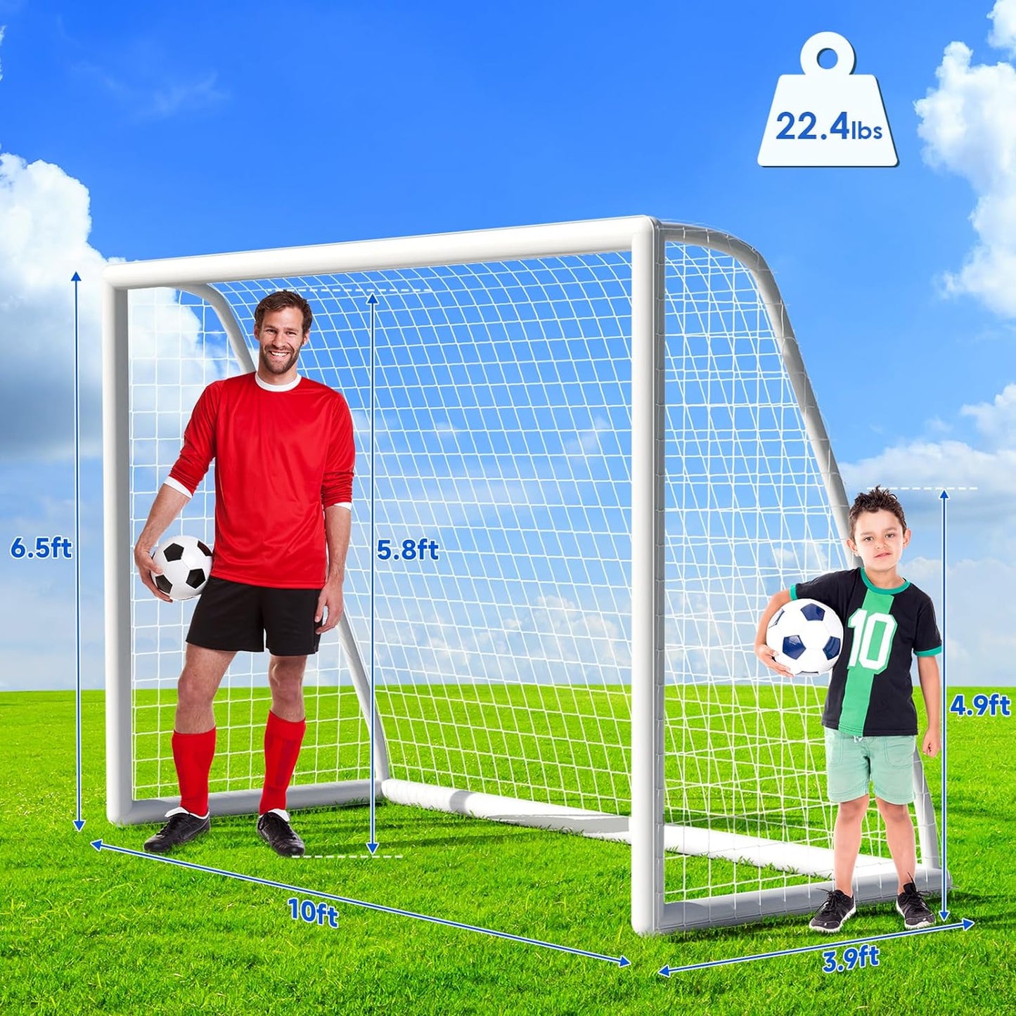 10x6.5ft Soccer Goal Set for Backyard, Youth Soccer Goal with Weatherproof UPVC Frame, Soccer Nets, Carry Bag, Ground Stakes, Backyard Soccer Goal for Kids and Adults