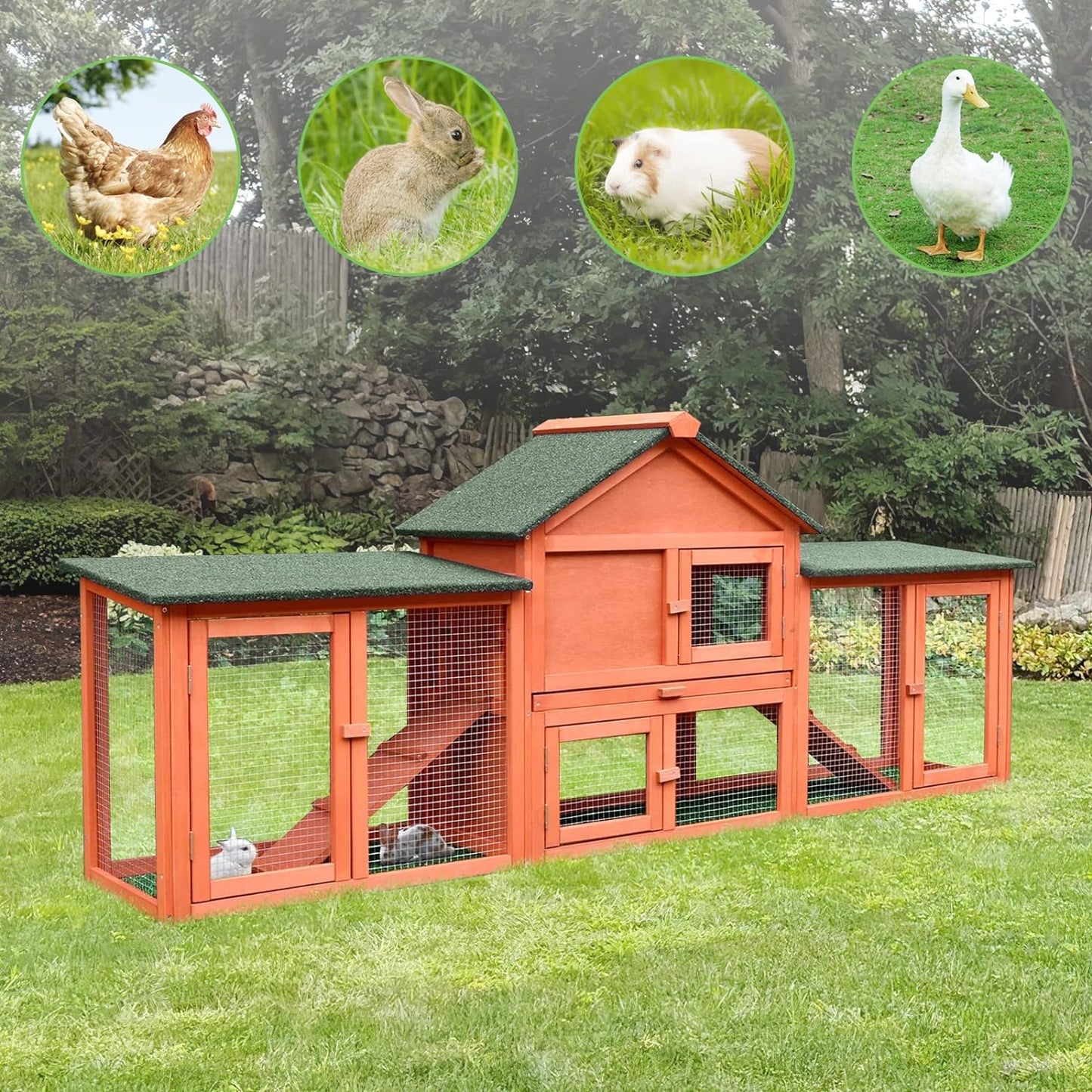 pirecart 83in Outdoor Rabbit Hutch Extra-Large Wooden Rabbit Cages Indoor Bunny Poultry