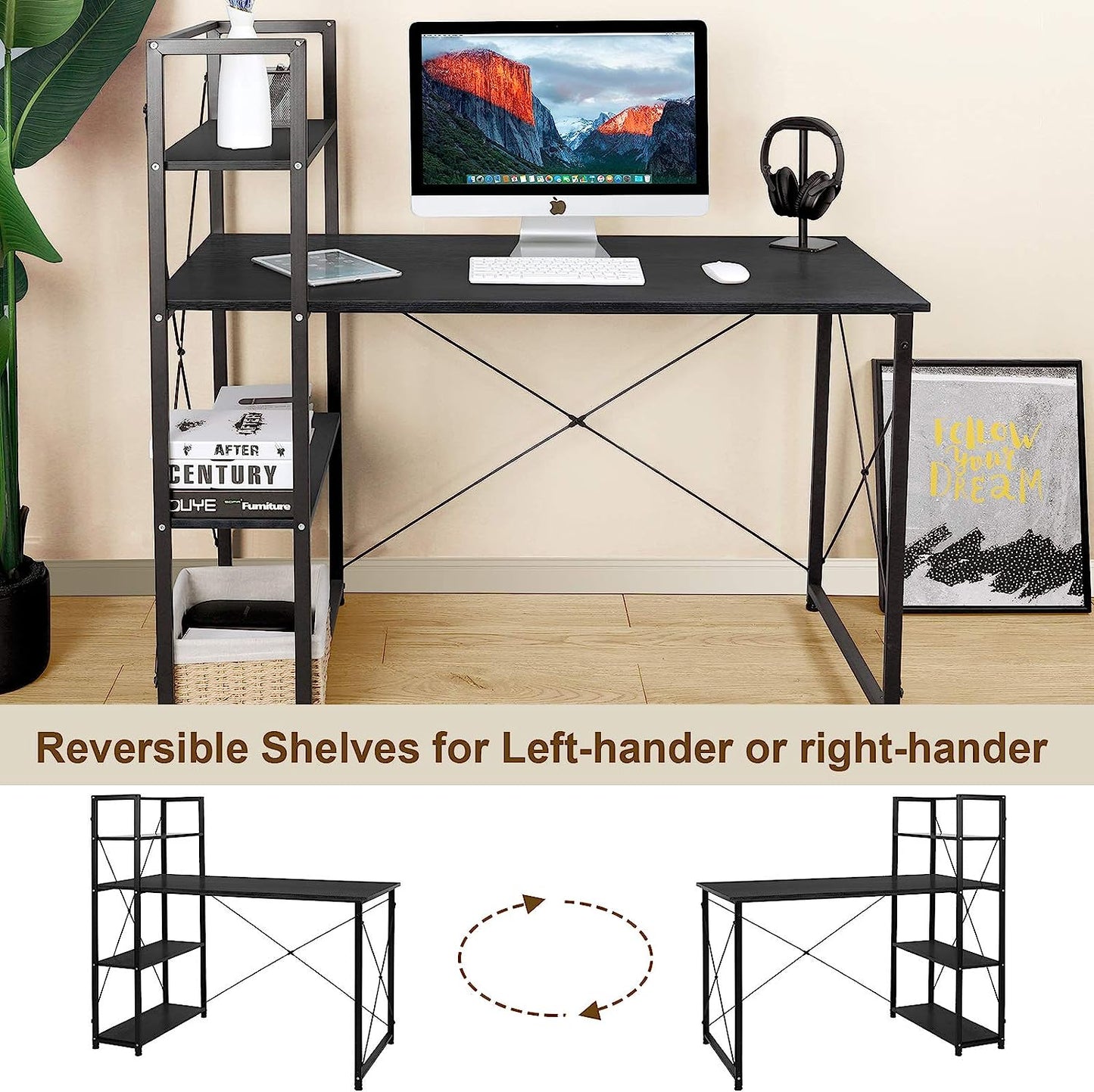 pirecart 47" Computer Desk Writing Laptop Table with Storage Shelves for Home Office