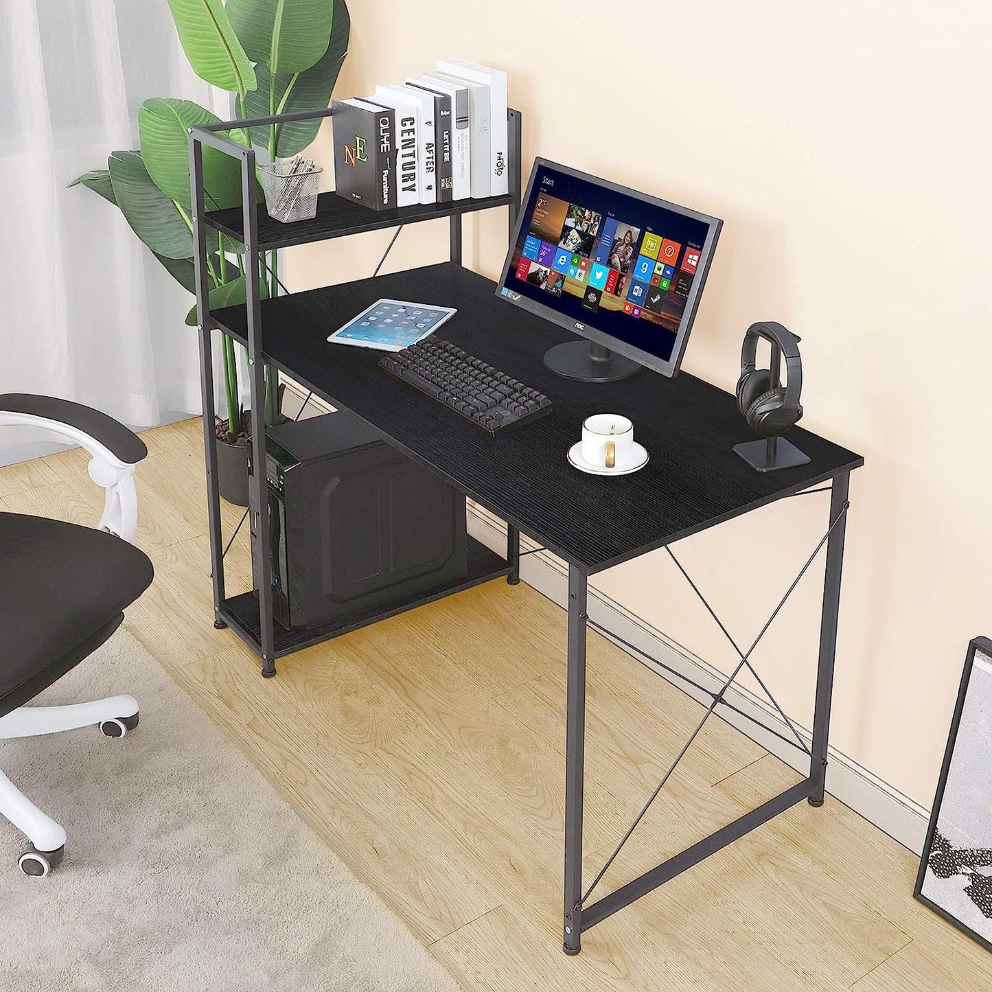 pirecart 47" Computer Desk Writing Laptop Table with Storage Shelves for Home Office