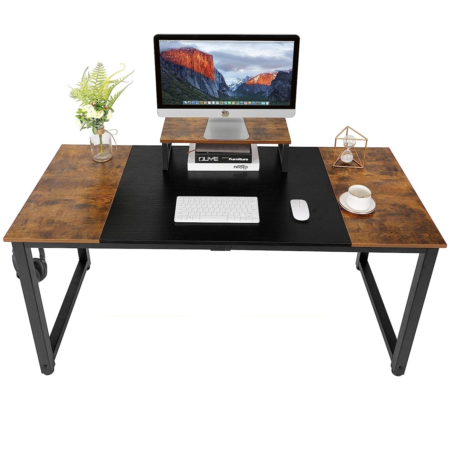 pirecart 55 inch Computer Desk, Home Office Desk, Large Writing Study Table with Monitor Stand