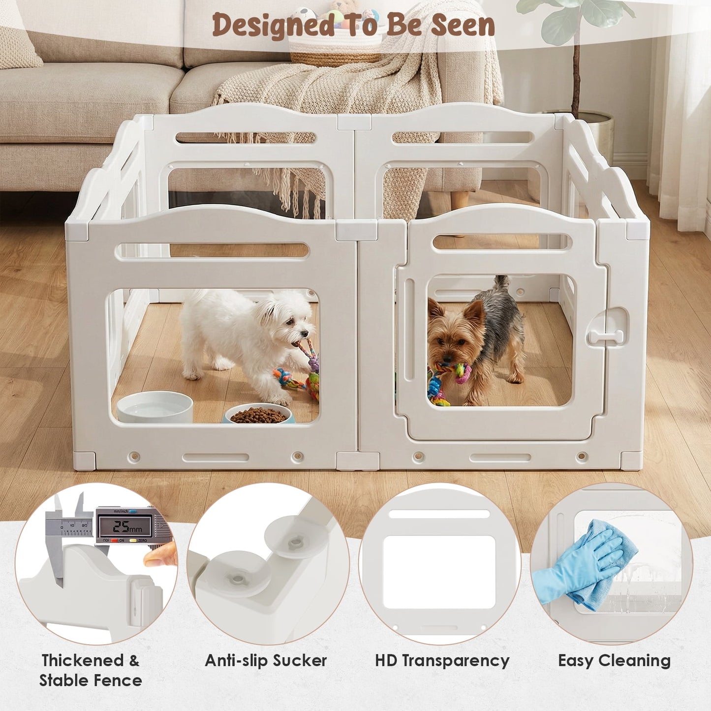 Pirecart Dog Playpen, Clear Acrylic Puppys Fences with Secure Locking Door, Freely Disassembled and Combined Whelping Cage (23.6" H, 8PCS) for Medium Pets, Puppies & Cats, Indoor, Outdoor