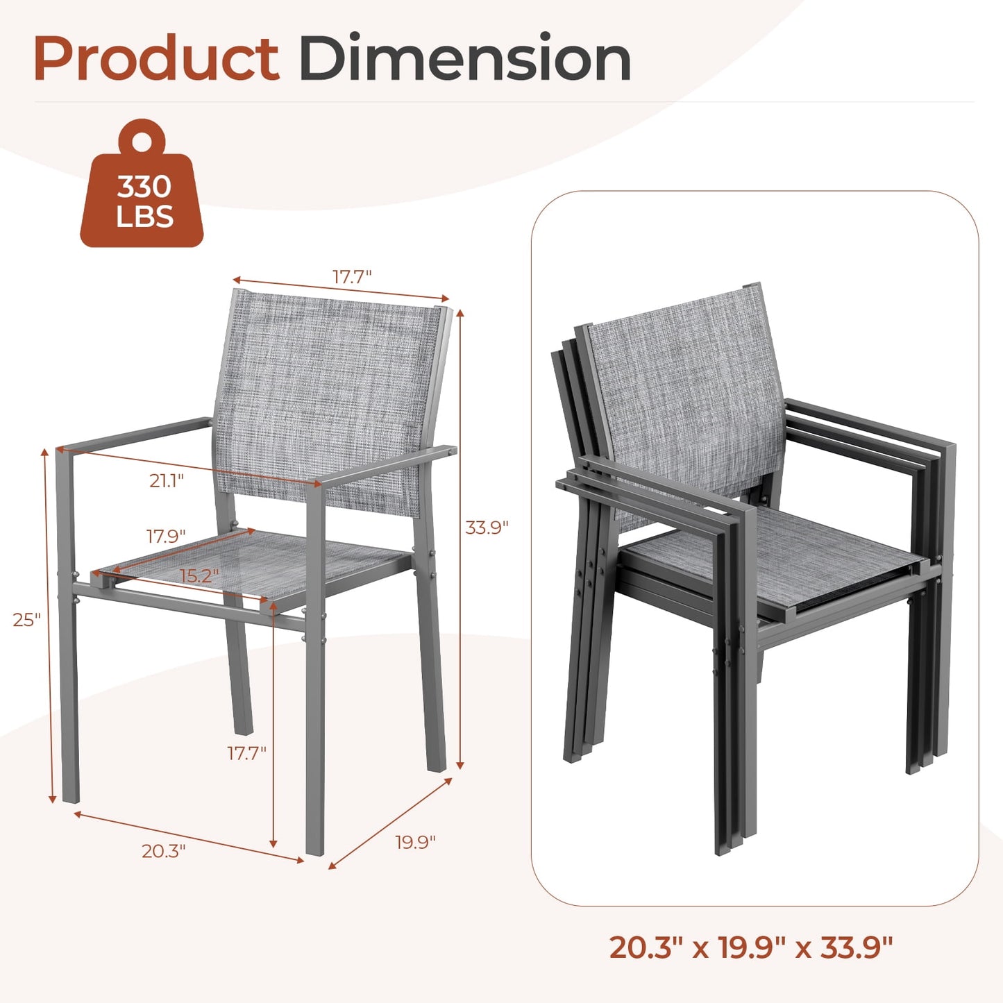 Pirecart 4/6 PCS Patio Dining Chairs Set, Stackable Textilene Chair w/ Metal Frame & Armrest, Patio Chairs for Garden, Backyard, Deck, Lawn, Poolside ( Table not Included )