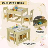 pirecart Kids Table and Chair Set, Wooden Toddler Activity Table with Storage Boxes
