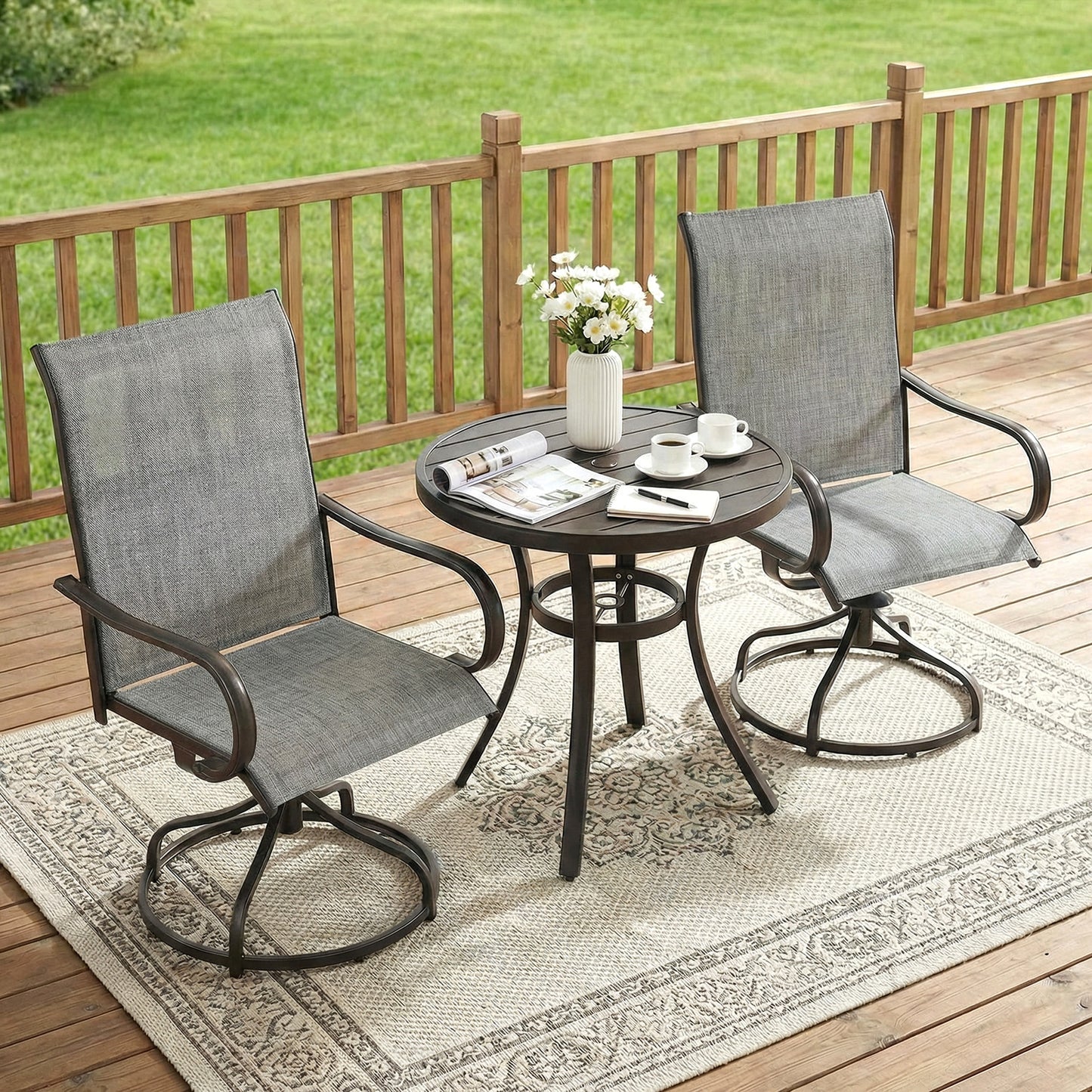 Pirecart Patio Swivel Chairs Set of 2/4, 360° Outdoor Dining Chairs with Steel Frame & Textilene Fabric, High Back Patio Dining Chairs with Ergonomic Armrest for Lawn, Garden, Deck