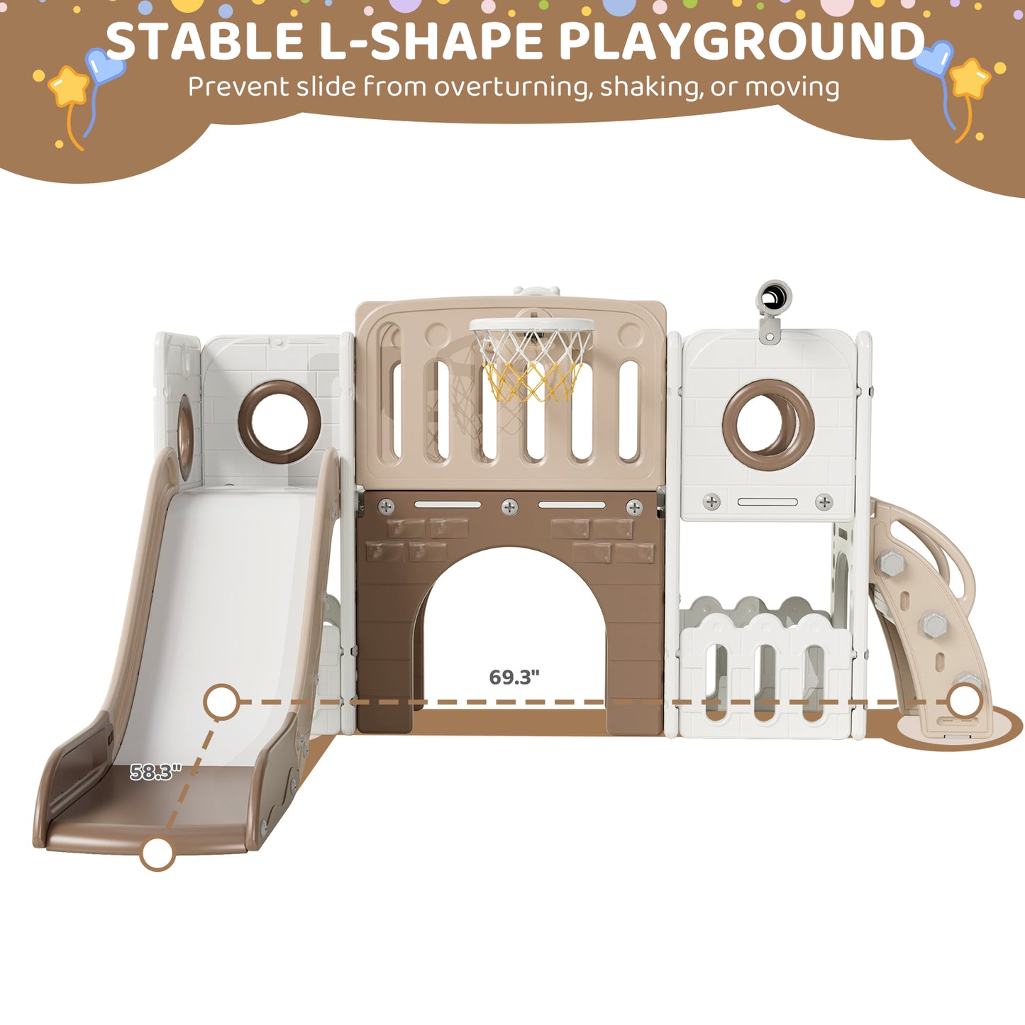 Pirecart Large Toddler Slide, Indoor Outdoor Kids Climber Playset with Basketball Hoop, Storage Space, Tunnel for Boys and Girls