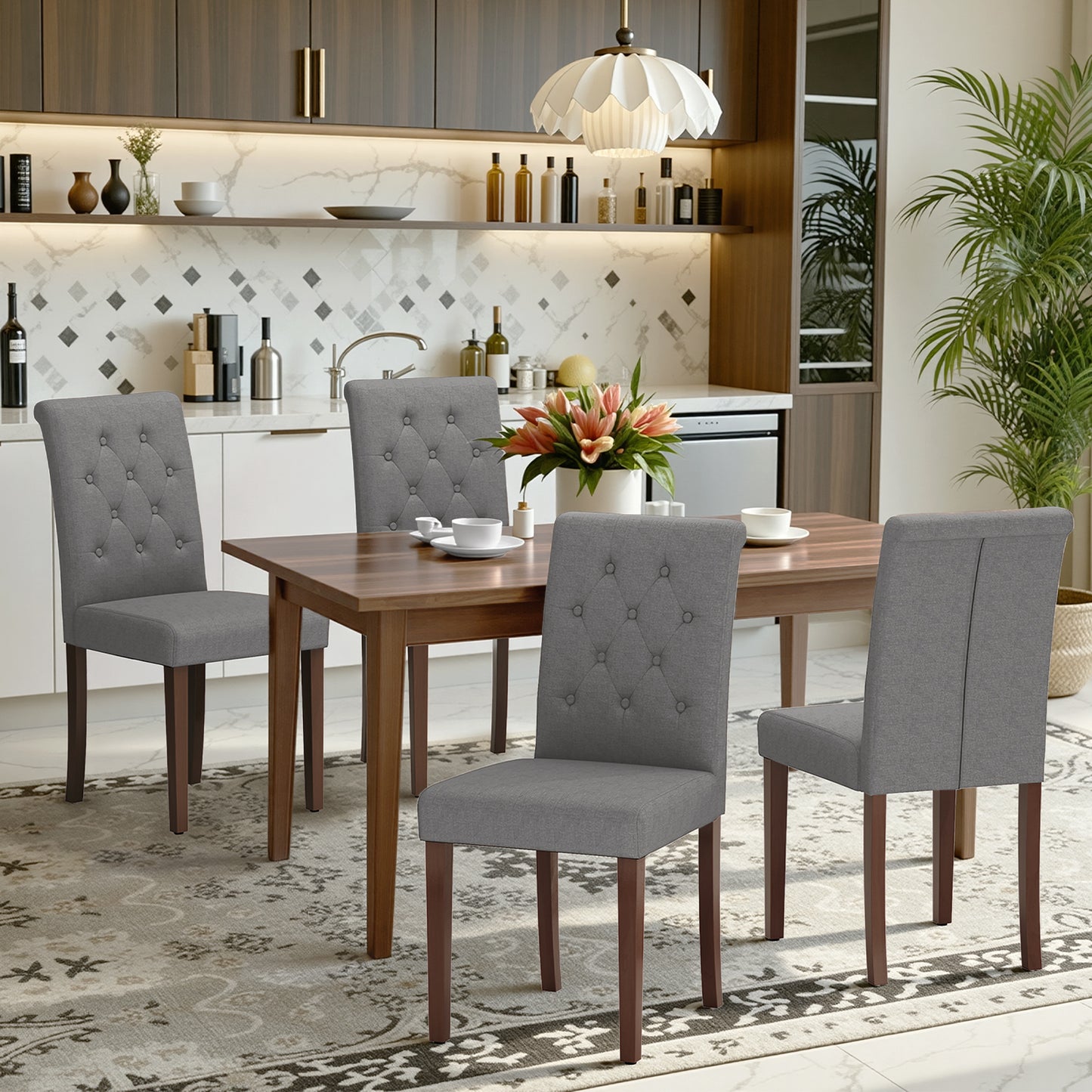 Pirecart Dining Chairs, Kitchen Chairs Set of 4, Button-Tufted Parsons Design Upholstered Fabric Chairs with Solid Wood Legs, for Dining Room & Kitchen