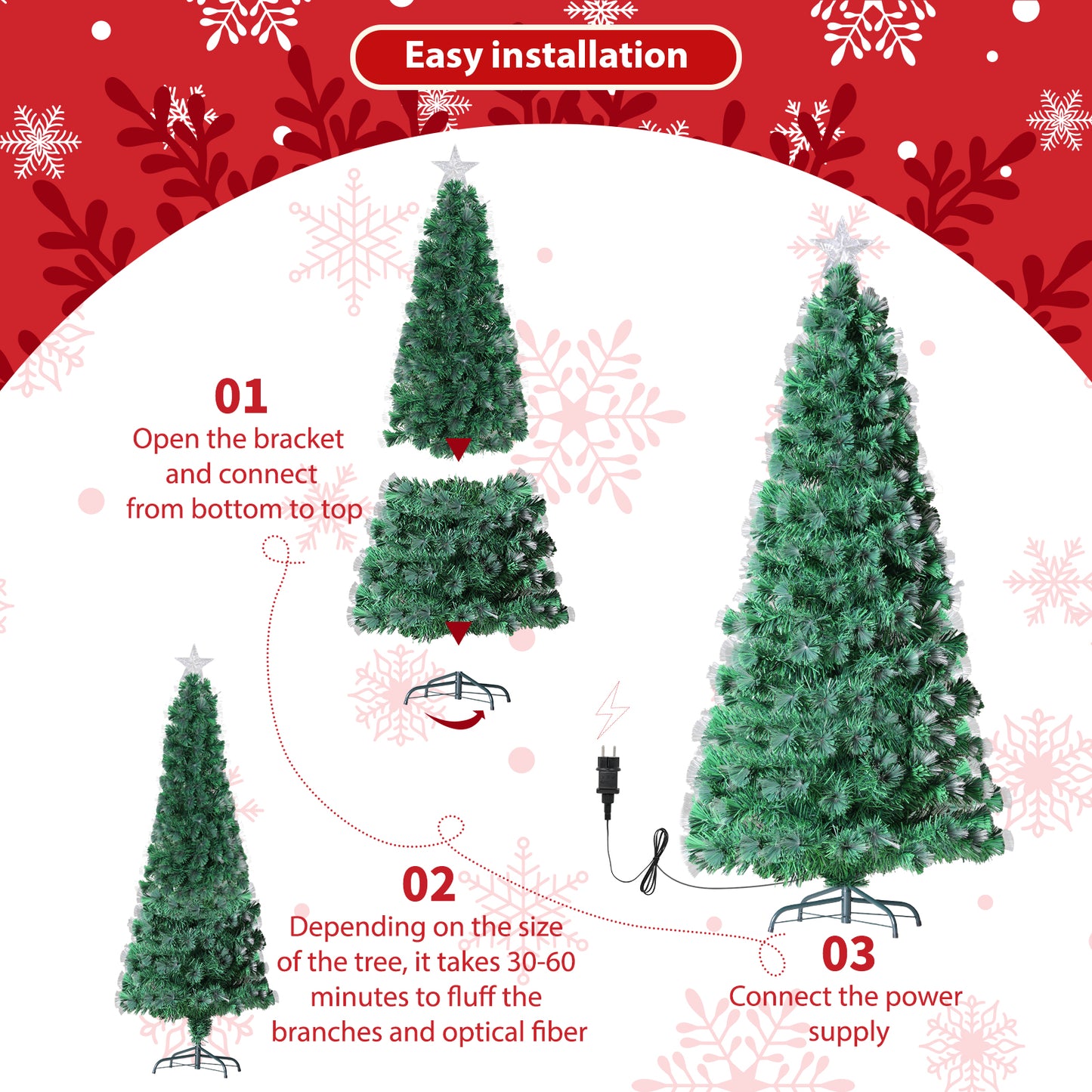 Pirecart 6/8/9/10 ft Pre-Lit Fiber Optic Artificial Pine Christmas Tree Artificial Xmas Tree for Indoor Holiday Home Decoration
