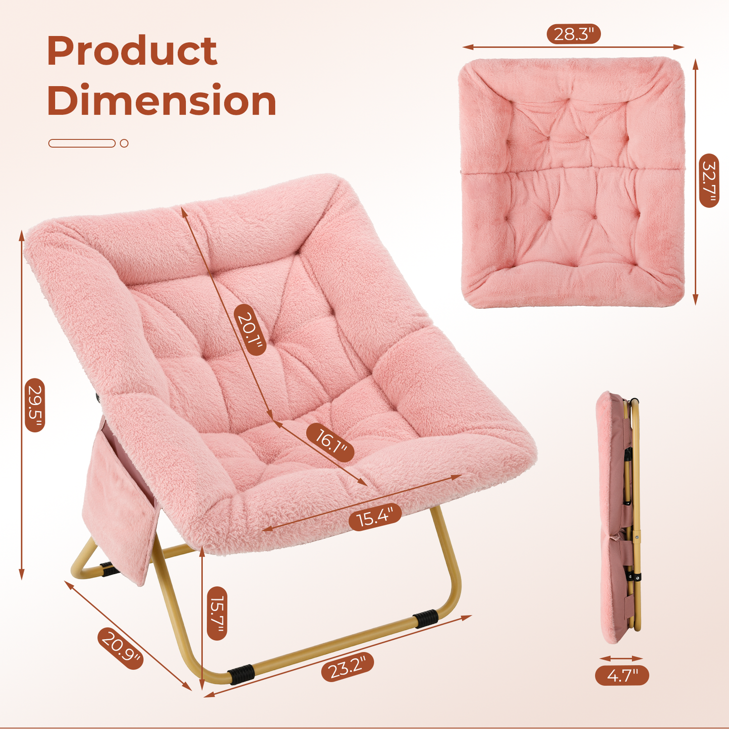 Pirecart Comfy Moon Chair, Foldable Soft Faux Fur Lounge Chair for Living Room, Bedroom, Dorms, X-Large Reading Chair