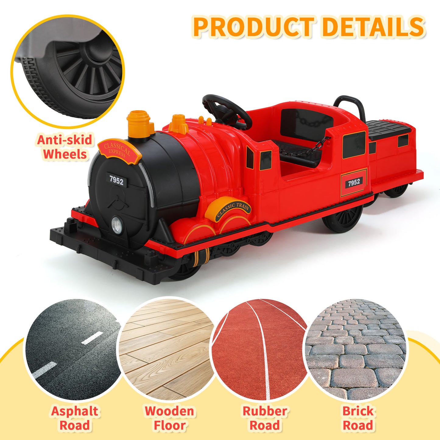 Ride on Train Trackless for Kids, Toddler Ride on Toy Train with Under Seat Storage, 12V 4 Wheeler Electric Car with Whistle & Music for Age 3+ Boys and Girls Gift