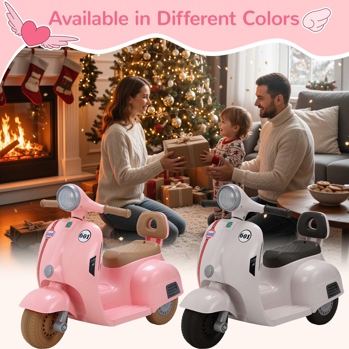 Kids Mini Motorcycle, 6V Electric Ride on Toy with Music, Realistic Horn, Light, 2 Electric Toddler Motorcycle for Kids Age 3+