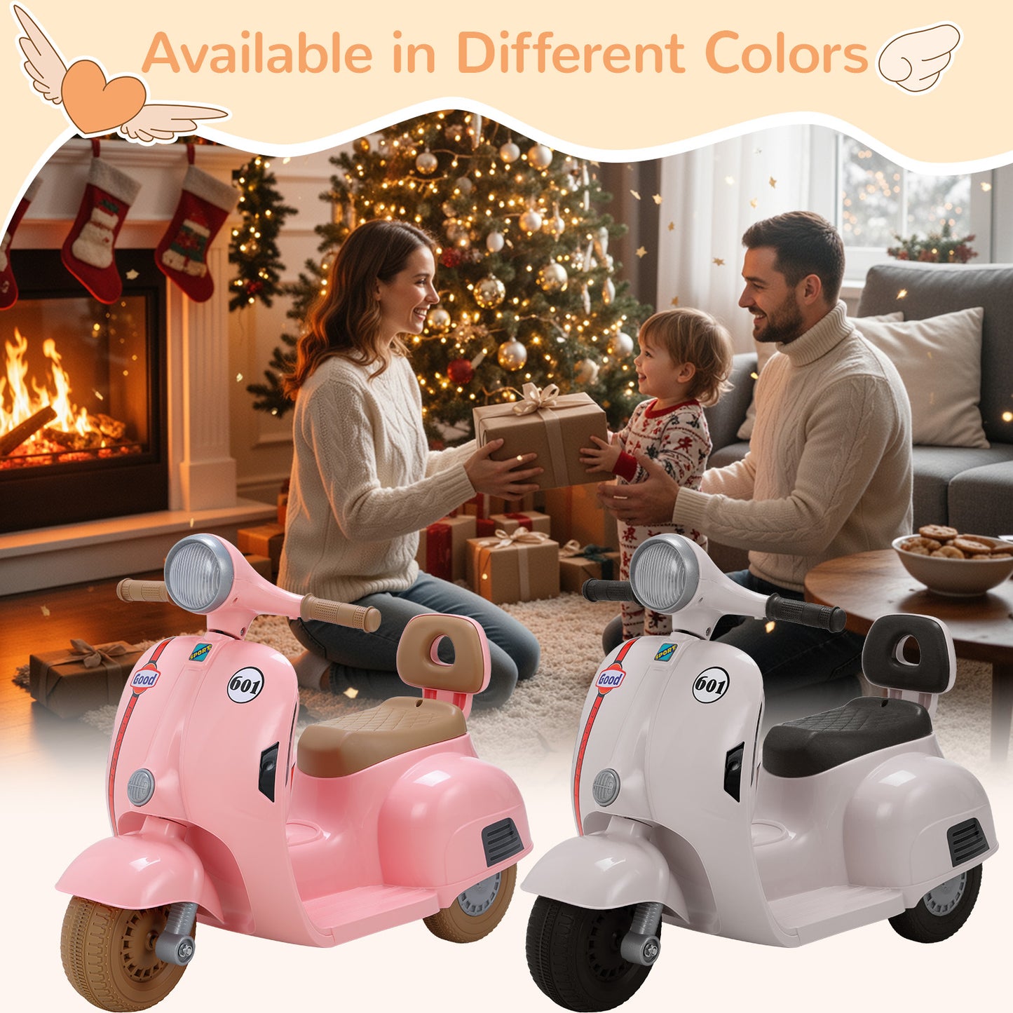 Kids Mini Motorcycle, 6V Electric Ride on Toy with Music, Realistic Horn, Light, 2 Electric Toddler Motorcycle for Kids Age 3+