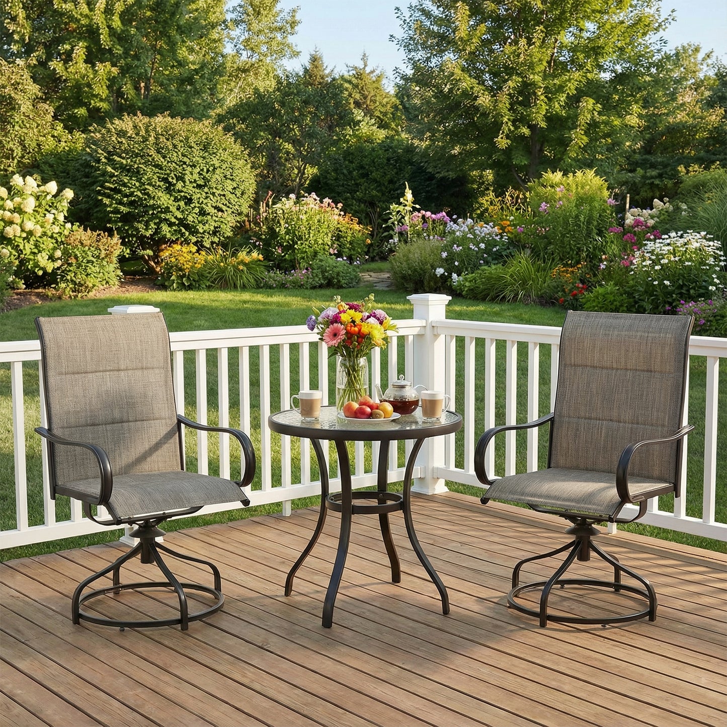 Pirecart Padded Patio Swivel Chairs Set of 2, Outdoor 360° Dining Chairs W/ Metal Rocking Frame & Armrest, High Back Textilene Patio Dining Chairs
