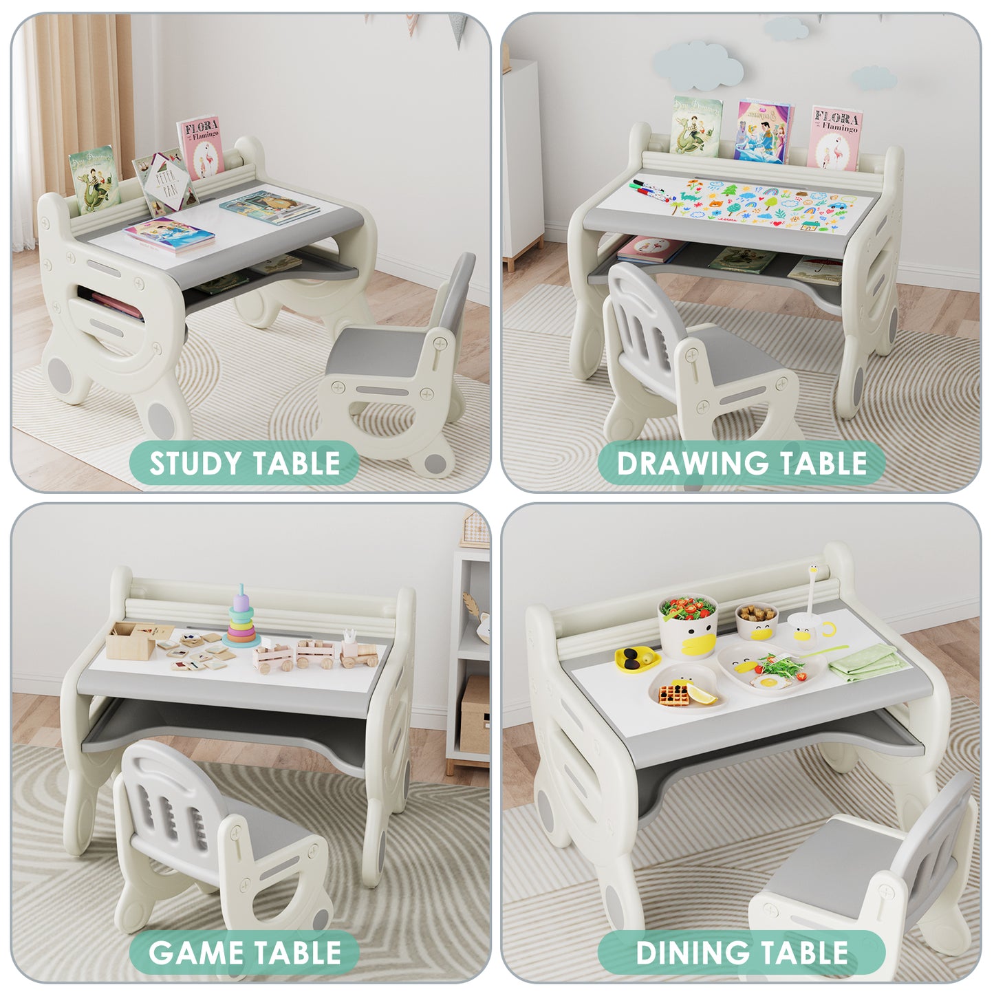 pirecart Kids Drawing Table and Chair Set with Pens & Blackboard Eraser Toddlers Art Activity Table Set