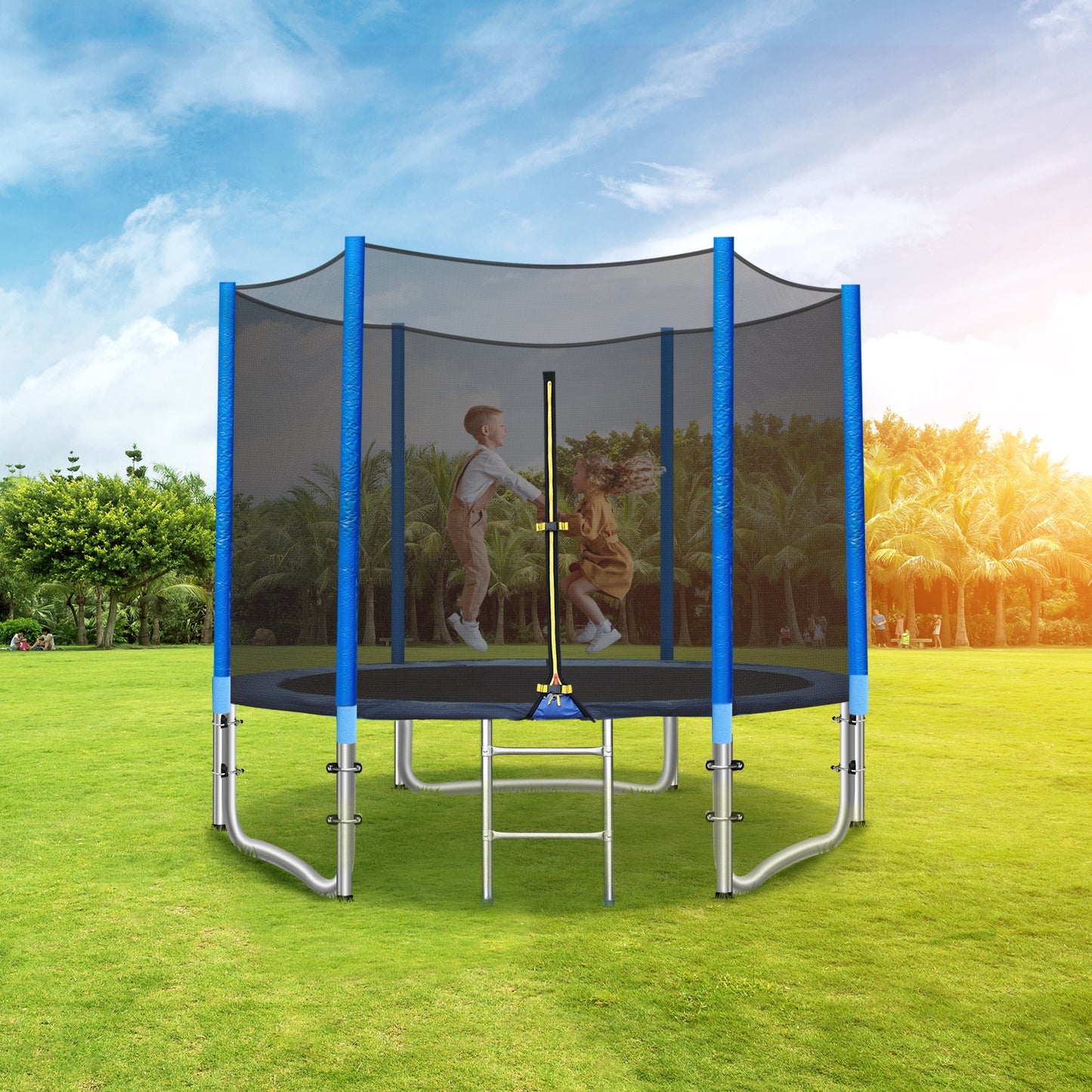 pirecart 8ft Outdoor Backyard Trampoline for Kids with Safety Enclosure, Jumping Mat & Ladder