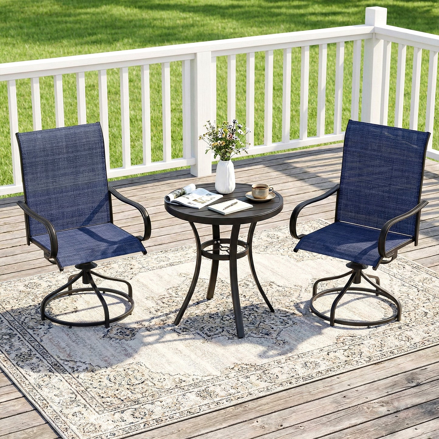Pirecart Patio Swivel Chairs Set of 2/4, 360° Outdoor Dining Chairs with Steel Frame & Textilene Fabric, High Back Patio Dining Chairs with Ergonomic Armrest for Lawn, Garden, Deck