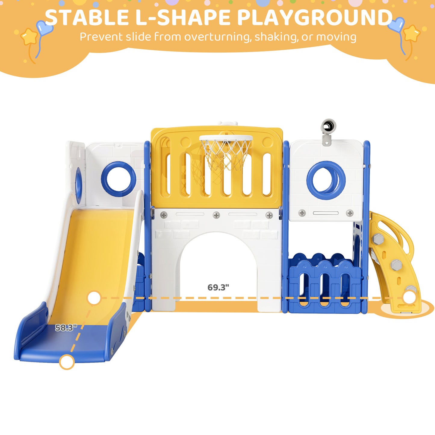 Pirecart Large Toddler Slide, Indoor Outdoor Kids Climber Playset with Basketball Hoop, Storage Space, Tunnel for Boys and Girls