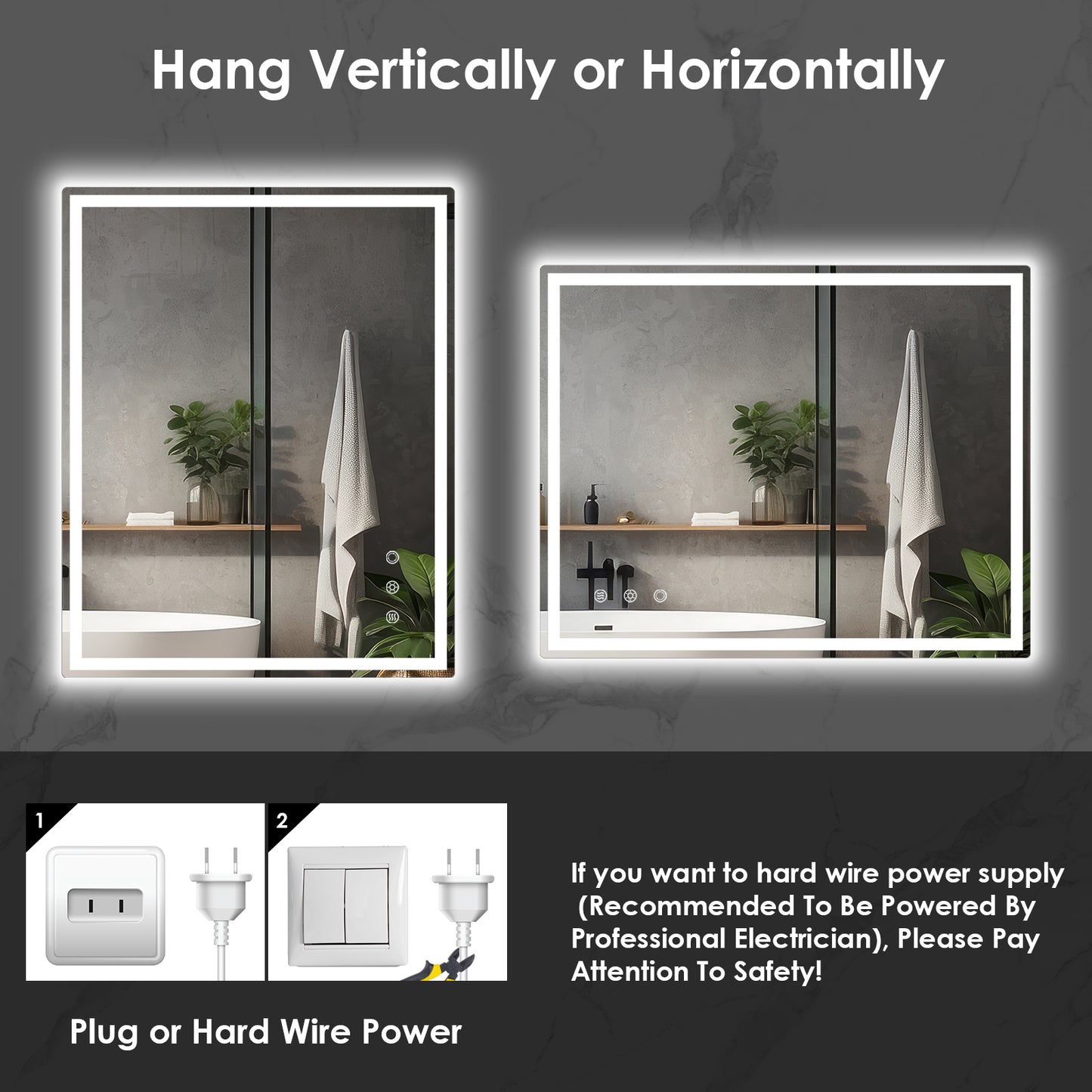 pirecart Bathroom LED Mirror Wall Mounted Vanity Mirror with Anti-Fog (Front & Backlit)