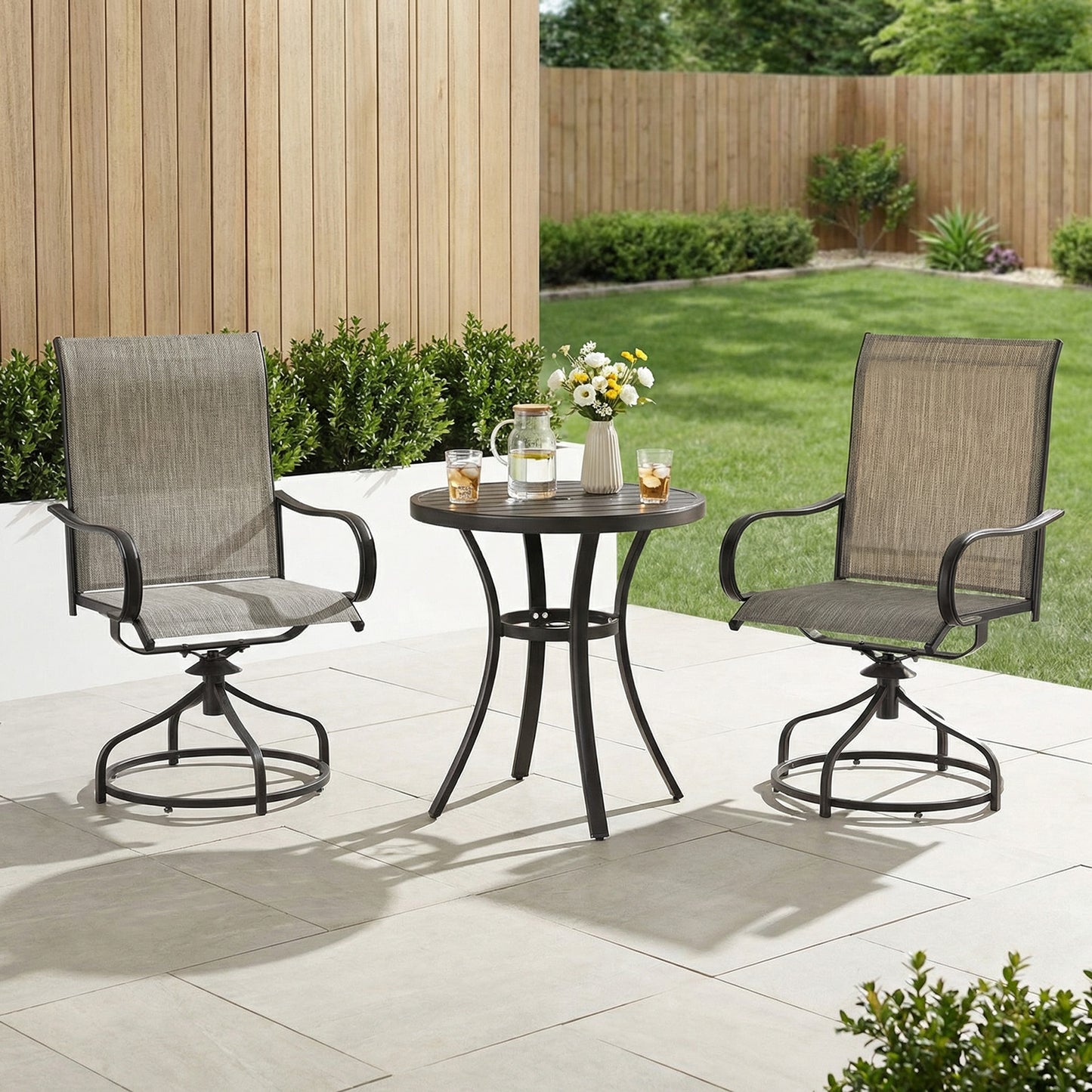 Pirecart Patio Swivel Chairs Set of 2/4, 360° Outdoor Dining Chairs with Steel Frame & Textilene Fabric, High Back Patio Dining Chairs with Ergonomic Armrest for Lawn, Garden, Deck
